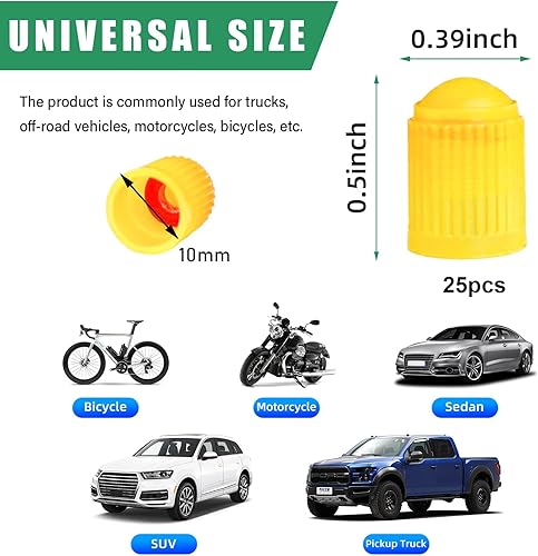 Miniatura 8 de 25 tapas de vástago de válvula de neumático, tapa de válvula de neumático de automóvil con sello de goma O, tapas de vástago de rueda herméticas a