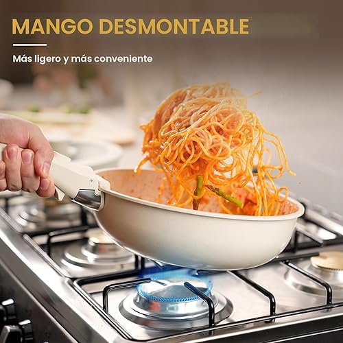 Miniatura 3 de Astercook Utensilios de cocina antiadherentes de cerámica, juego de 21 ollas y sartenes, mango desmontable, juego de cocina antiadherente para