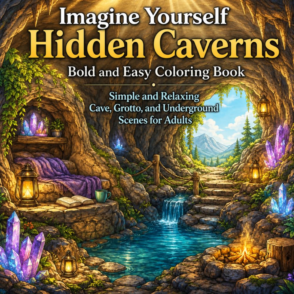 Imagine Yourself Hidden Caverns Bold and Easy Coloring Book: Simple and Relaxing Cave, Grotto, and Underground Scenes for Adults (Imagine Yourself Coloring Series)