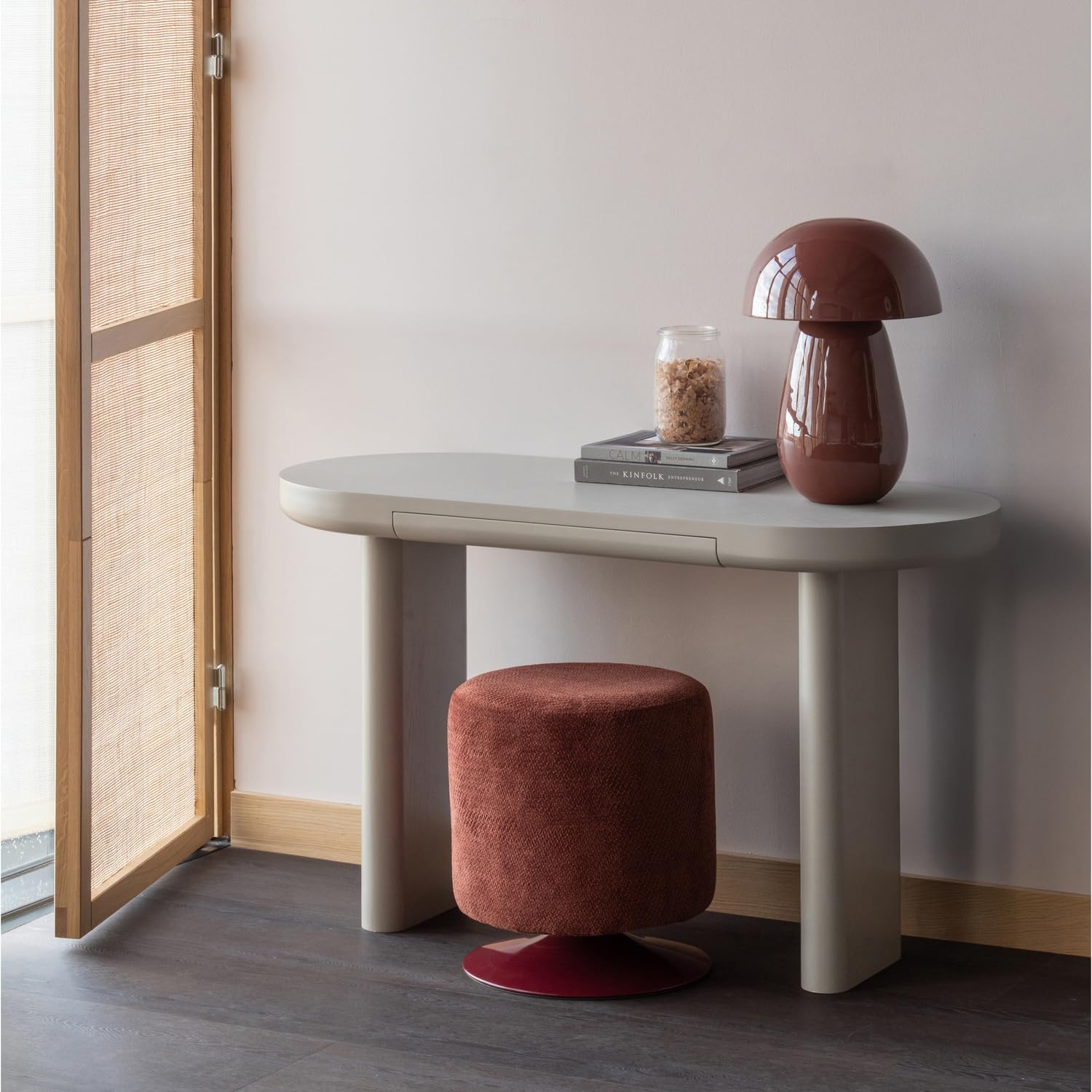 WOOOD Islen Hocker with Drehfuss Bouclé Bordeauxrot