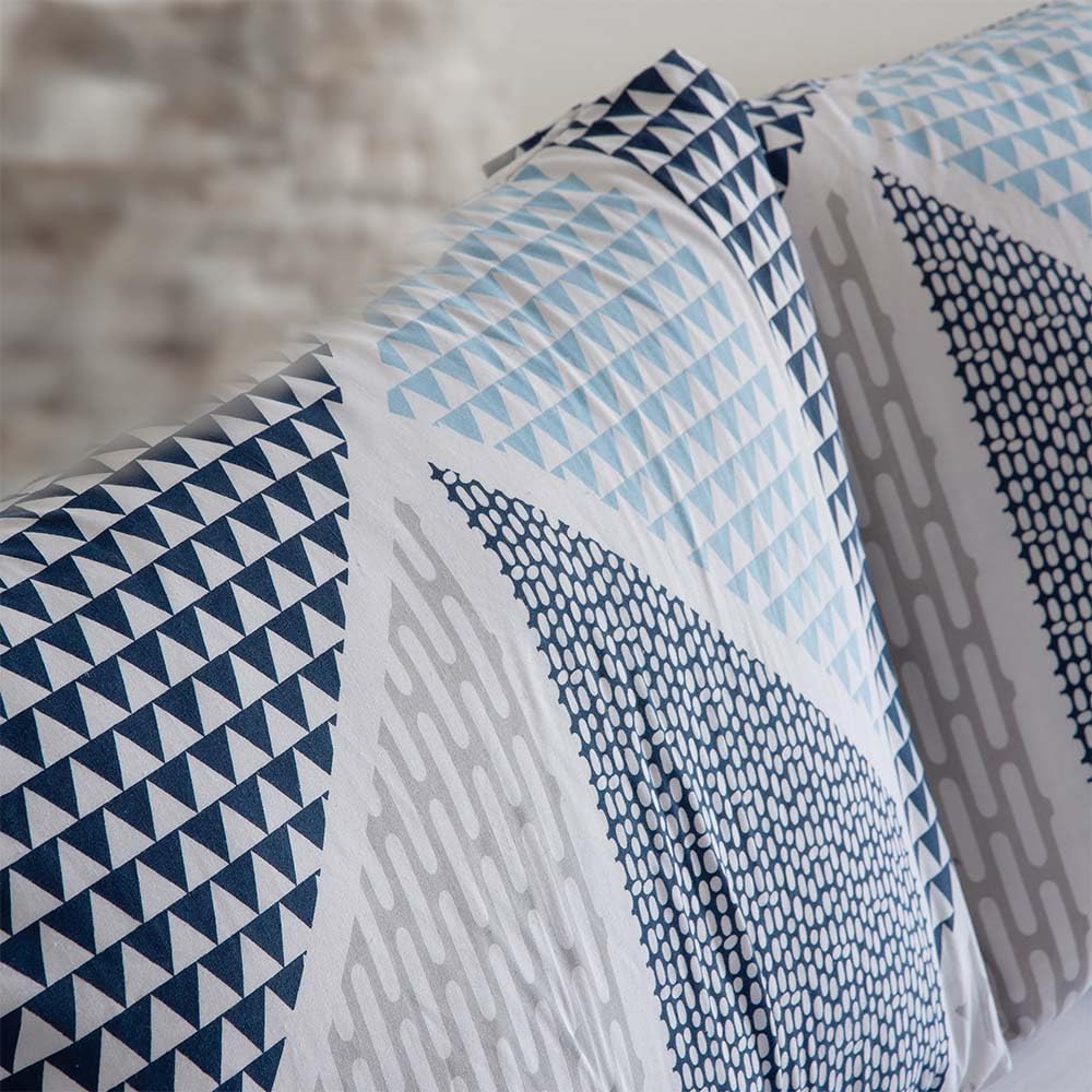 COTTON ARTean Funda Nórdica Reversible Cama 90 Algodón Poliéster GEKA Azul, Funda edredón 150x220 + 1 Funda de Almohada, Cierre con Botones