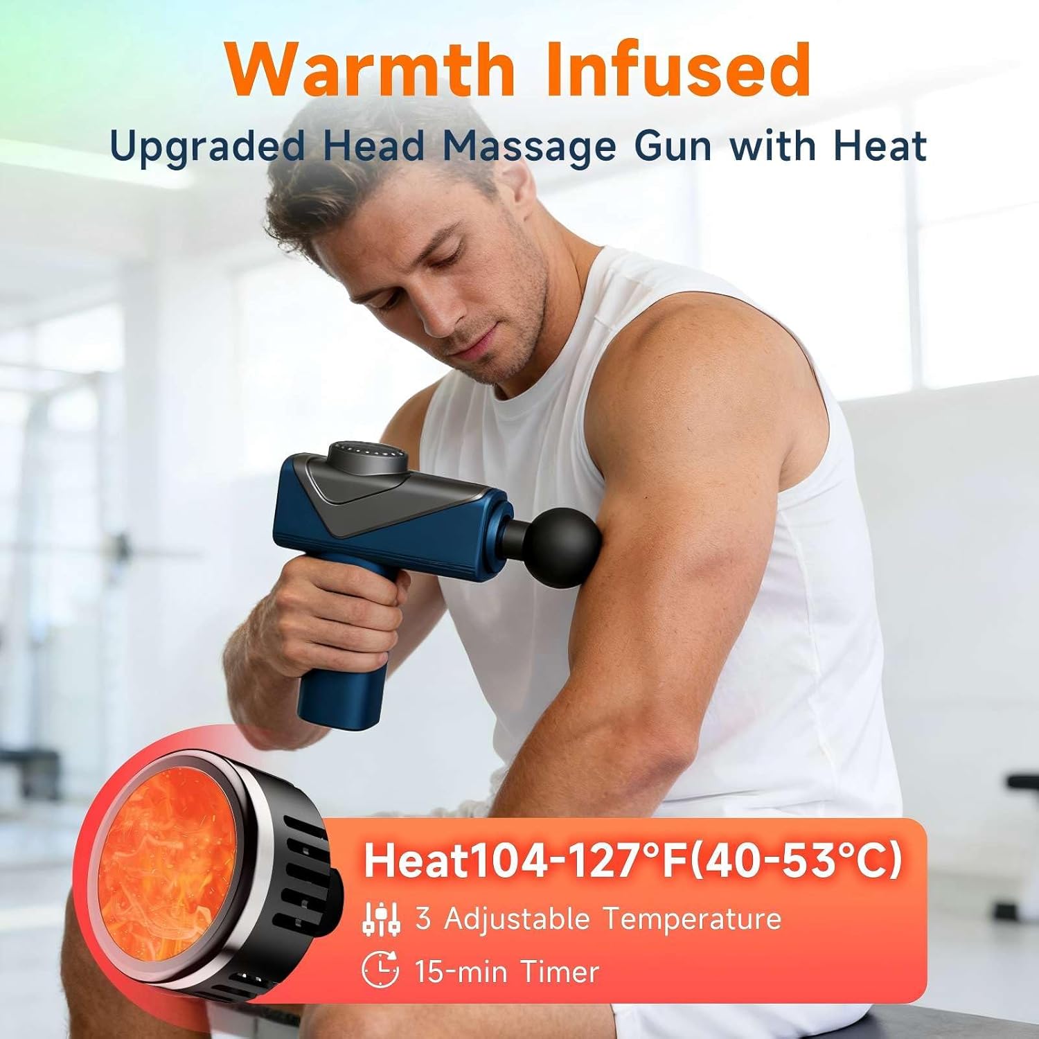 Massage Gun with Heat, Compact Handheld Massager for Home, Office & Gym, Mini Massage Gun with 5 Massage Heads, Quiet & Portable