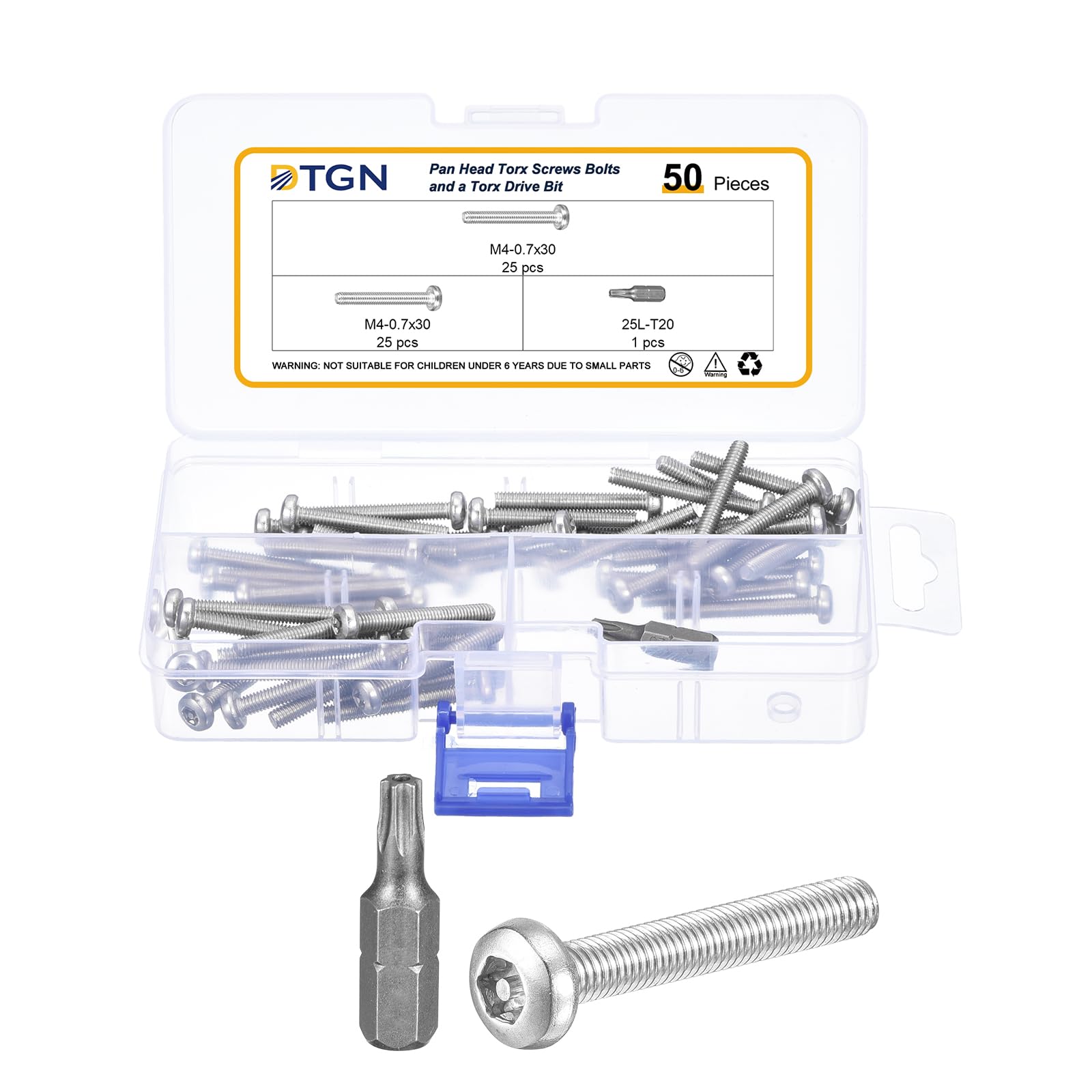 DTGN M4x30mm Pan Head Torx Security Screws, 50Pack, Good for Machinery