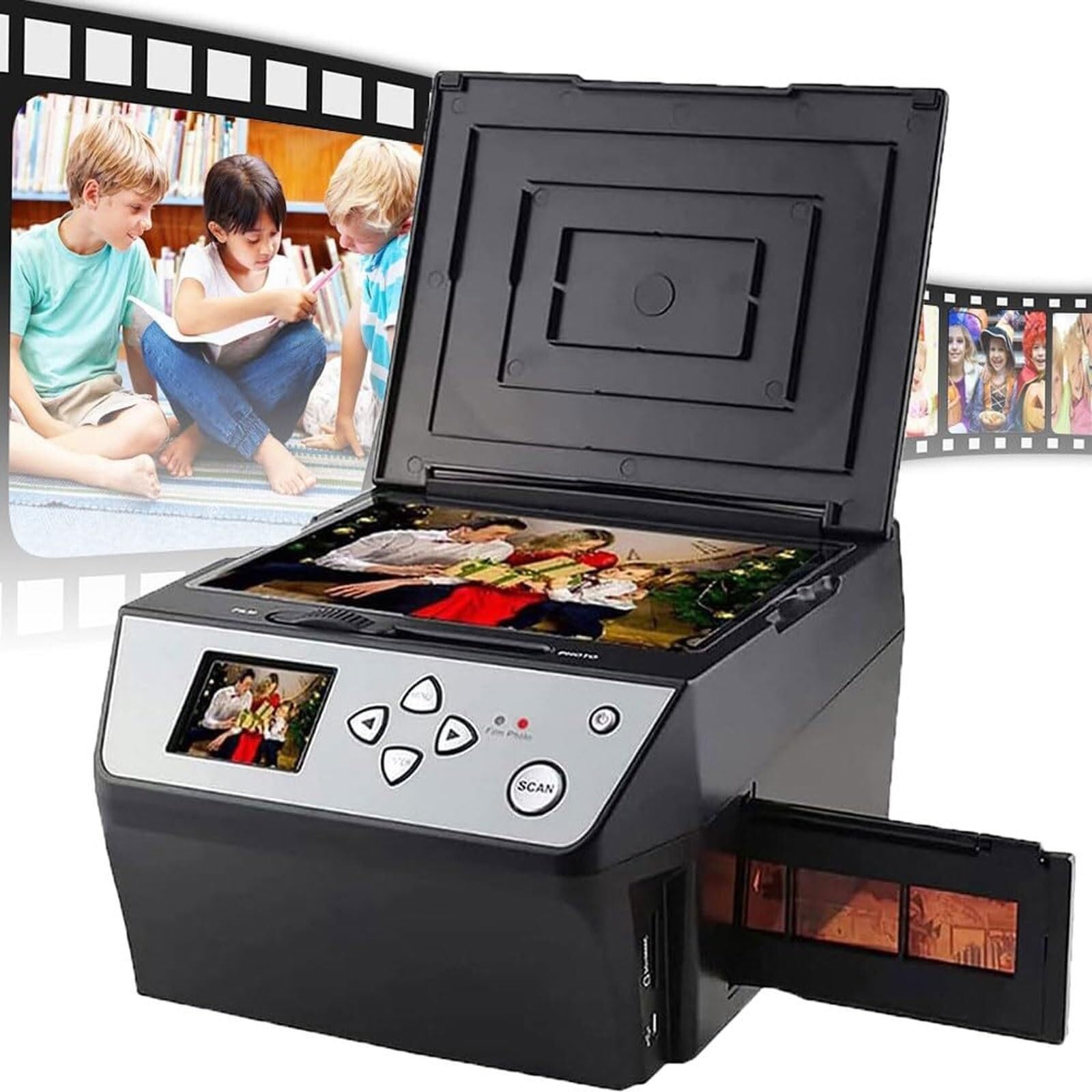 Scanner photo numérique multifonctionnel pour films, scanner pour diapositives et négatifs avec écran LCD de 5 pouces, convertit les films 135/diapositives 35mm/films 110/photos/documents/billes