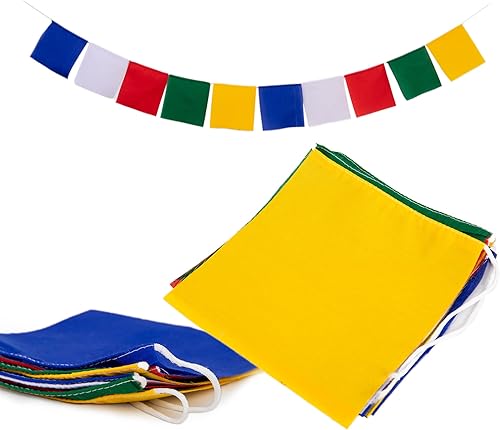 Banderas de oración en blanco, juego de 10 cinco colores tibetanos, amarillo, blanco, azul, verde, rojo para decoración de manualidades Himalayan