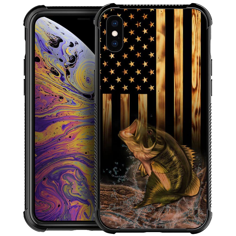 DJSOK Compatible with iPhone Xs Case，Design Pattern Back Bumper Anti Scratch Reinforced Corners Soft TPU Caver,Cases for Men Women-Wood American Flag