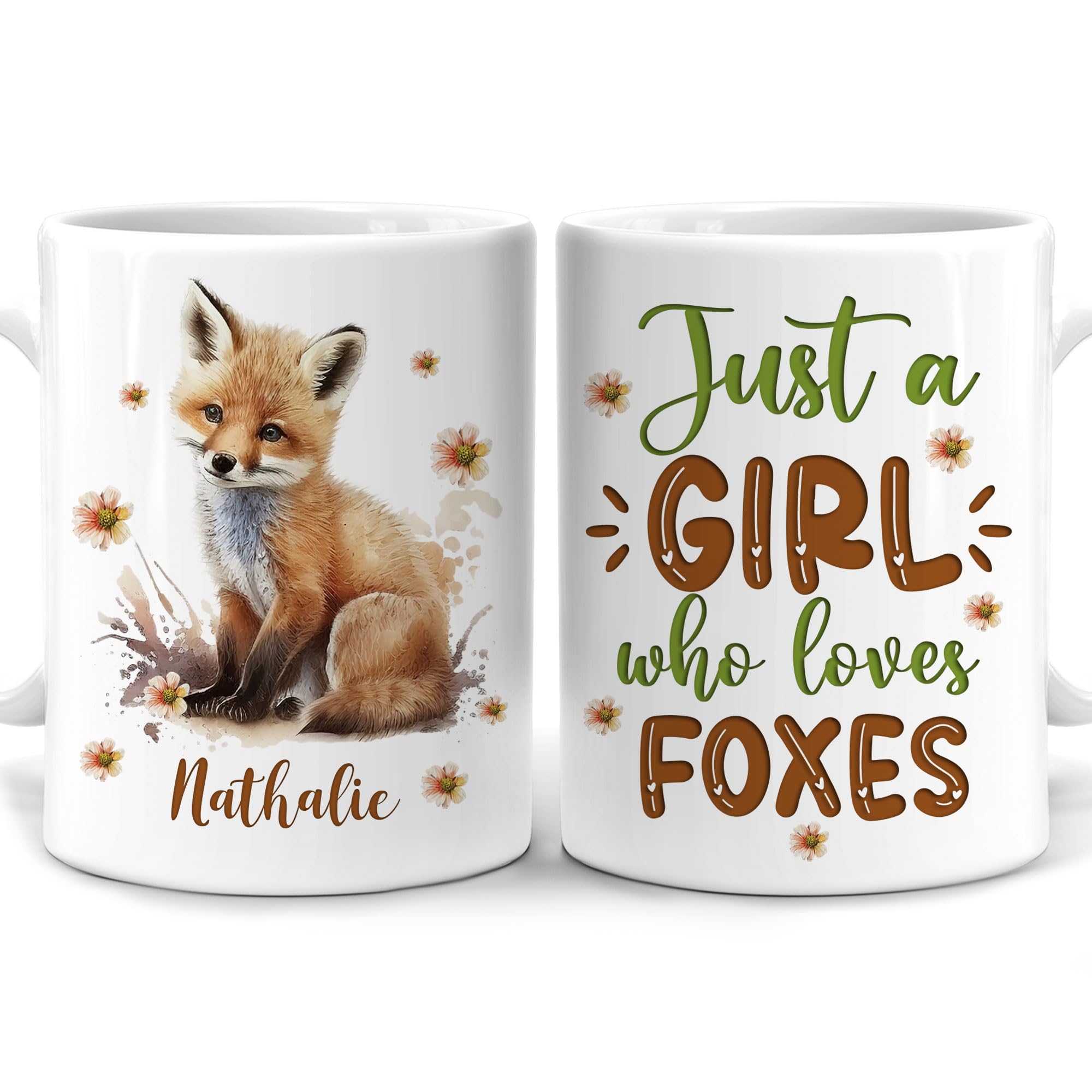 Personalized Gifts Fox Lover - Just A Girl Who Loves Foxes Custom Name Ceramic Coffee Mug Cup 11oz - Idea Cute Animal Lover Gifts For Women, Girl Daughter On Birthday, Christmas