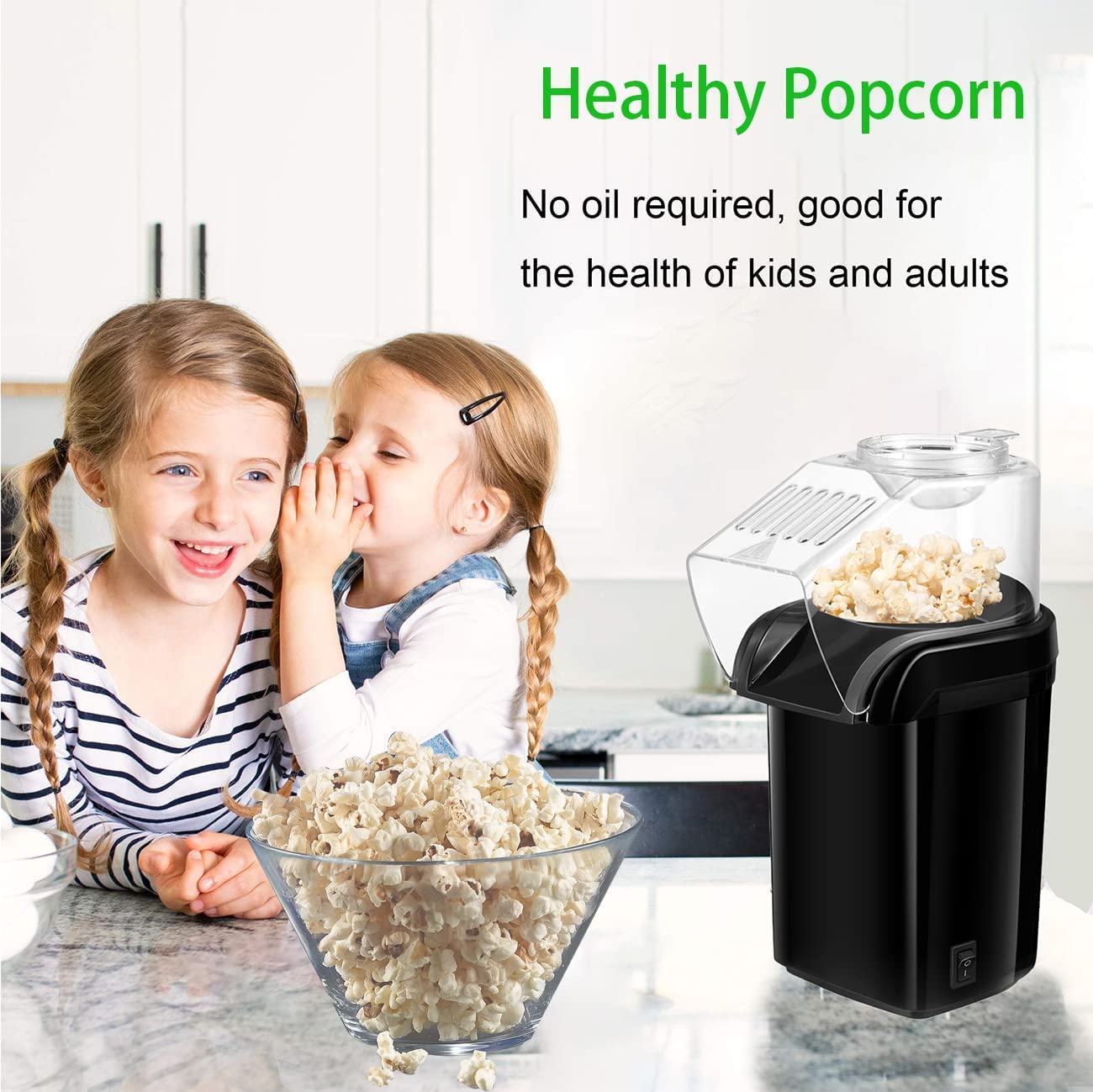 Macchina per Popcorn, Macchina per Popcorn, Macchina per Popcorn ad Aria Calda da 1200 W con misurini, gustosi Popcorn in Meno di 2 Minuti, Senza Olio, prelibatezze notturne al CIN