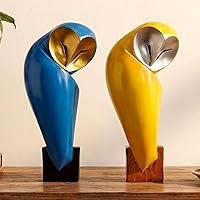 Thyle 2 Pack Mid-Century Modern Owl Statues - 11.8" Handmade Resin Sculptures in Blue & Yellow for Bookshelves, Desk Decor & Gifts
