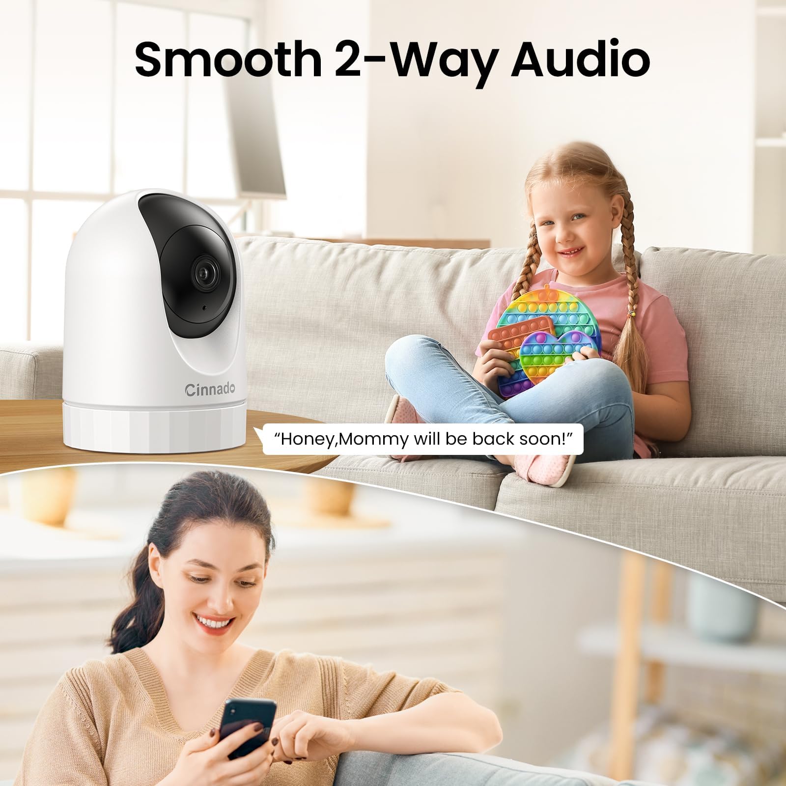 Cinnado Camara Vigilancia WiFi Interior - 2K Cámara Perros y Bebe con Seguimiento de Movimiento, Camaras Domicilio WiFi IP 360°, Visión Nocturna, 24/7 Grabación, Compatible con Alexa — view 6