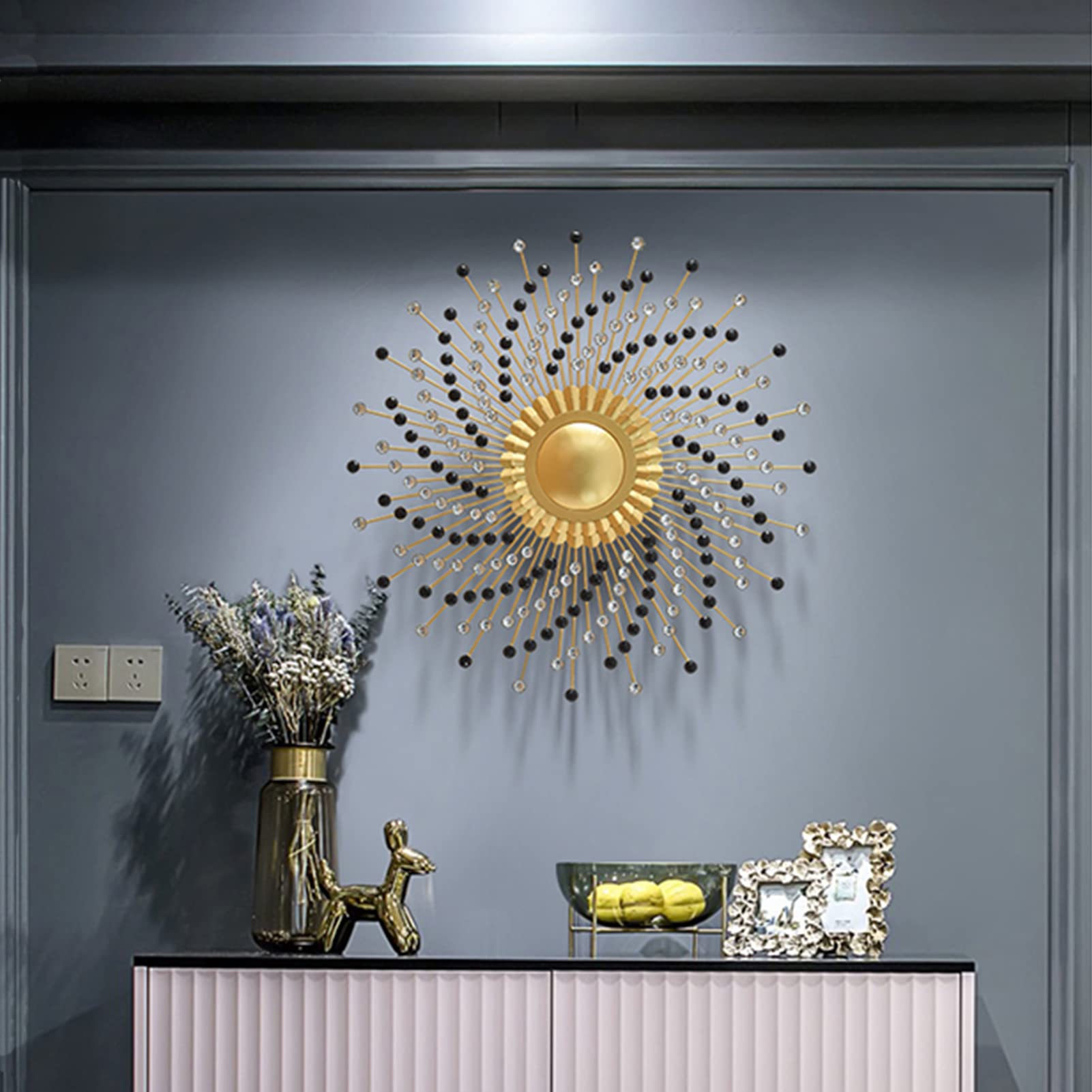 Großer runder Dekorative Wandspiegel, Gold Metall Rahmen Sunburst Dekorativer Wandspiegel, Wohnzimmer, Esszimmer, Flur Veranda Hängespiegel,Typeb,70cm(28inch)
