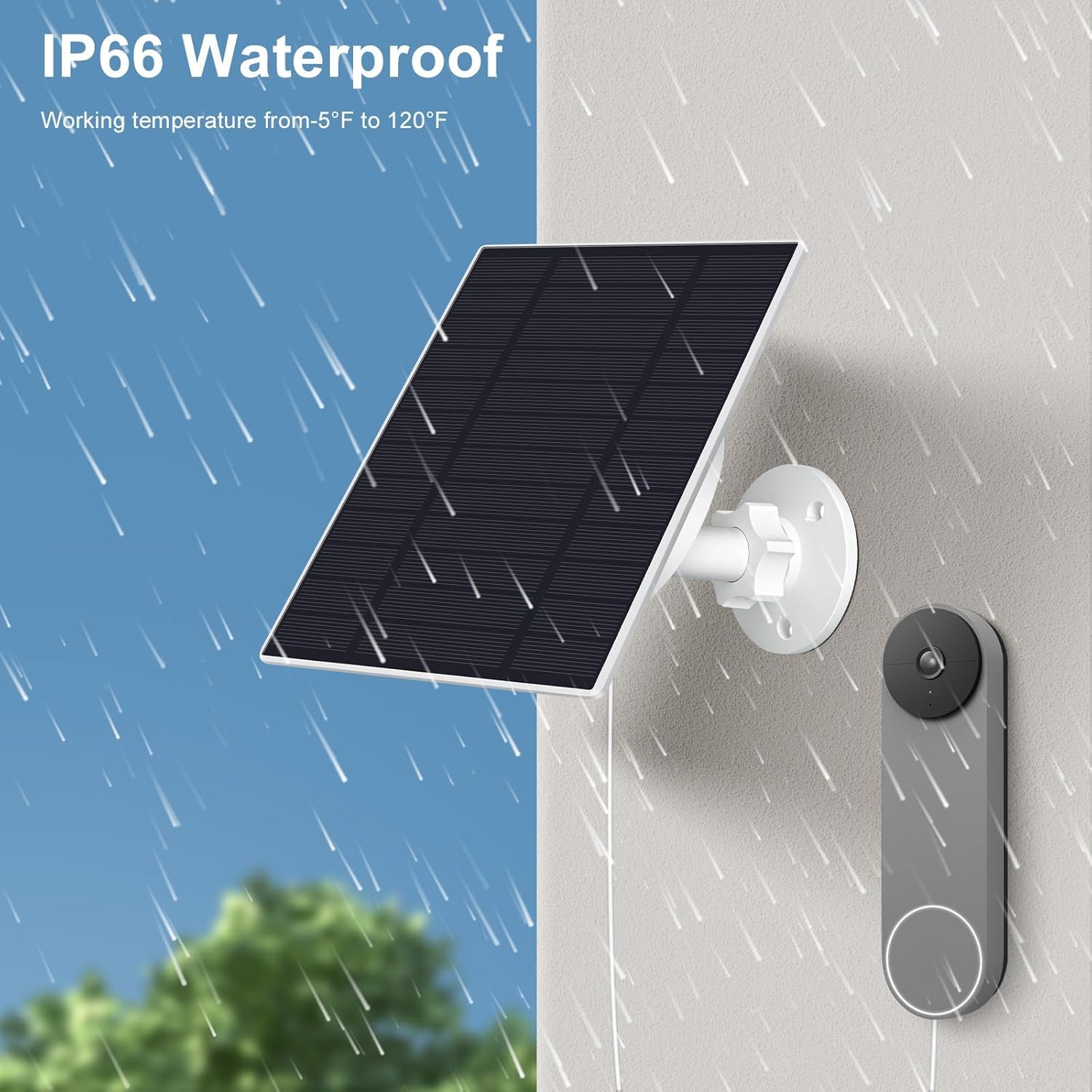 Solar Panel for Google Nest Doorbell (Battery), 5W Video Doorbell Solar Panel Charger with U Shape Port, IP66 Waterproof, 360° Adjustable Mount, 9.8ft Charging Cable