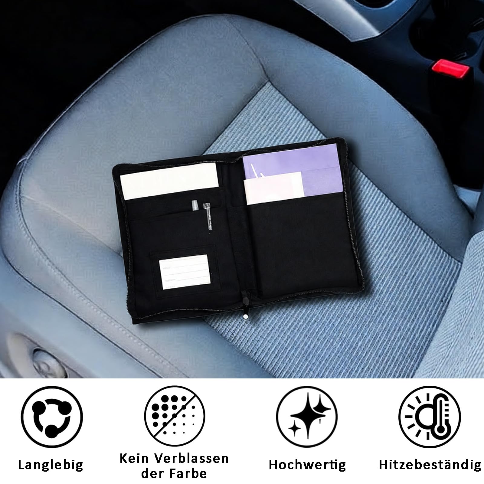 Carpeta de Guantera para Coches, 24 x 17,5 cm Organizador de Guantera, Organizador de Guantera Portátil para Coche, Cartera Organizadora de Guantera, Multiusos Bolsa Con Cremallera de Coche
