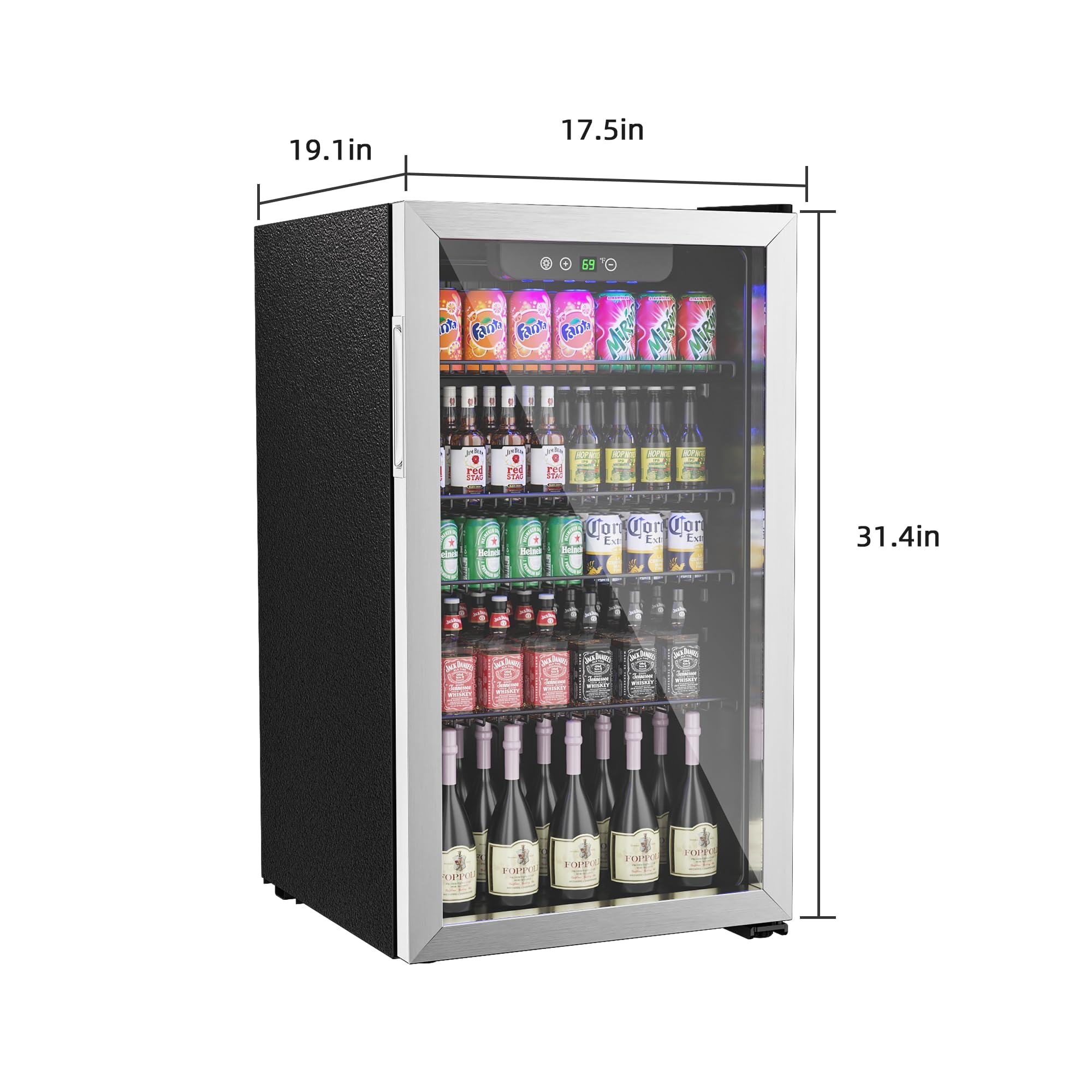 Erivess Compact Freestanding Beverage Refrigerator,126 Can/3.2 Cubic Feetmini Fridge With Reversible Glass Front Door For Soda, Beer, Or Wine, Under Counter Drink Refrigerator With Adjustable Shelves on Fridge.com - View 5