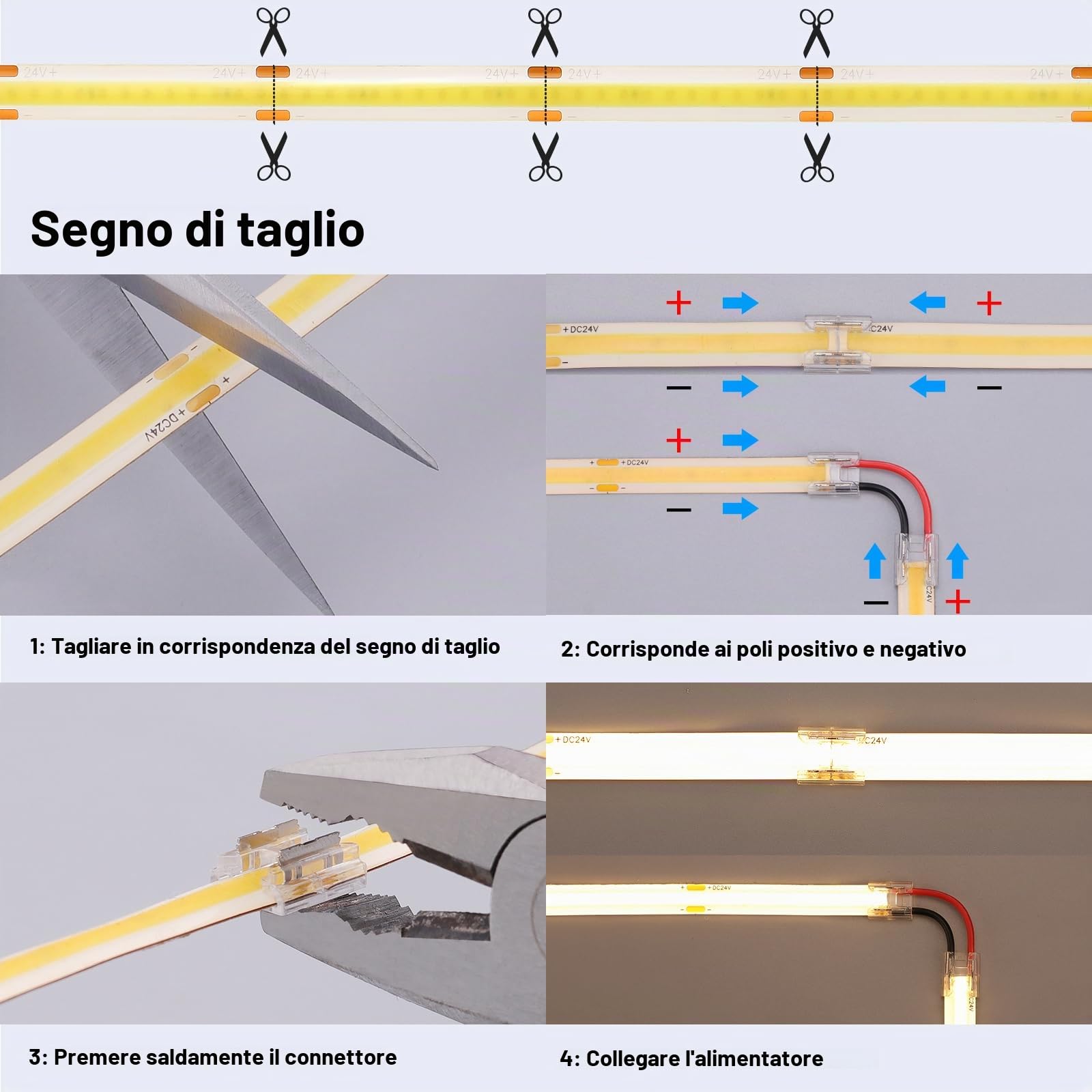 BENLUN Striscia LED COB 24V 20 Metri, IC Corrente Costante con Alimentatore | 6000K Bianco Freddo Luci LED Adesive 150W 480LEDs/m CRI 90+ per Illuminazione Interna, Camera da Letto, Cucina, Soggiorno