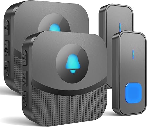 Miniatura 9 de SURFOU Timbre inalámbrico de fácil uso con 55 timbres de volumen ajustable, modo silencioso, rango de 1300 pies, timbres impermeables para hogares,