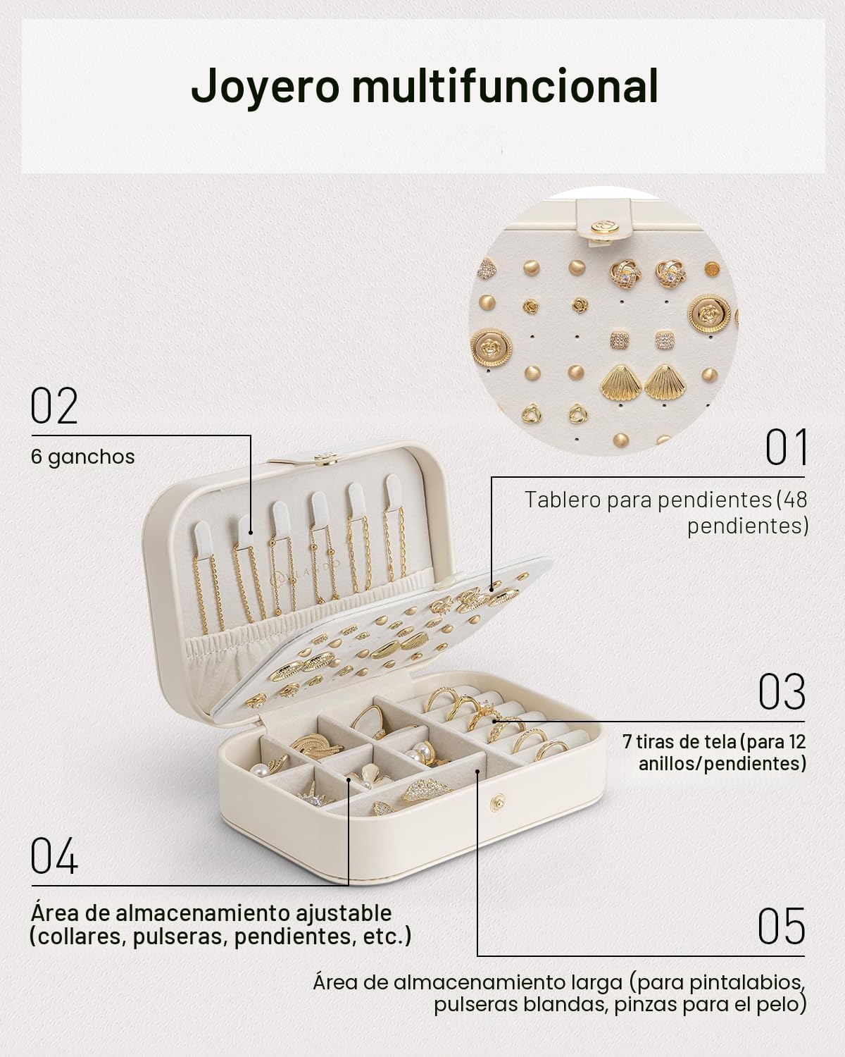 VLANDO Joyero de viaje pequeño, organizador de joyas para pendientes, estuche de viaje para mujeres