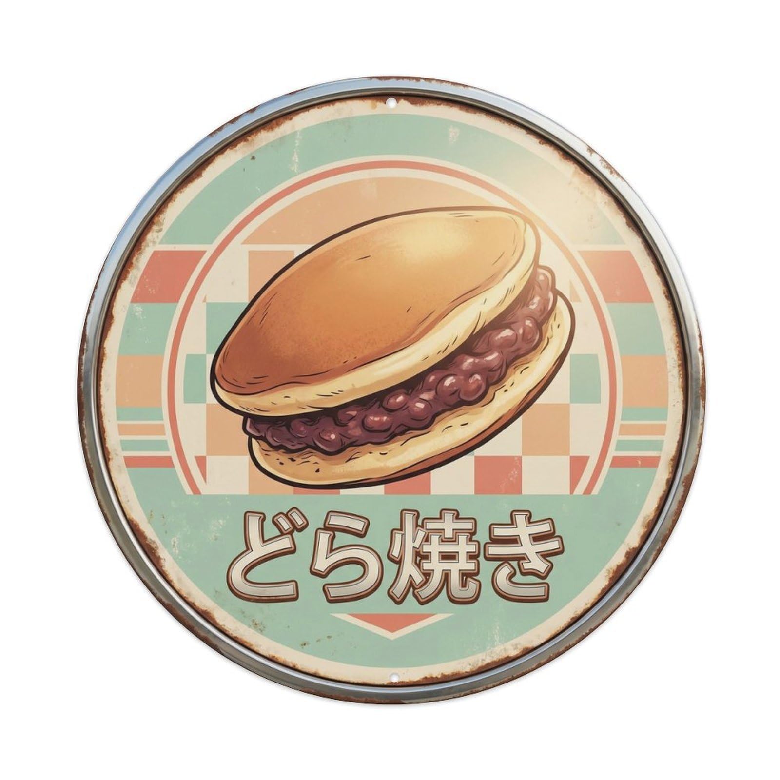 Cxhjca 8X8inch(20X20cm) Dorayaki Japanese Dessert Classic Diner Red Wagashi Metal Tin Sign