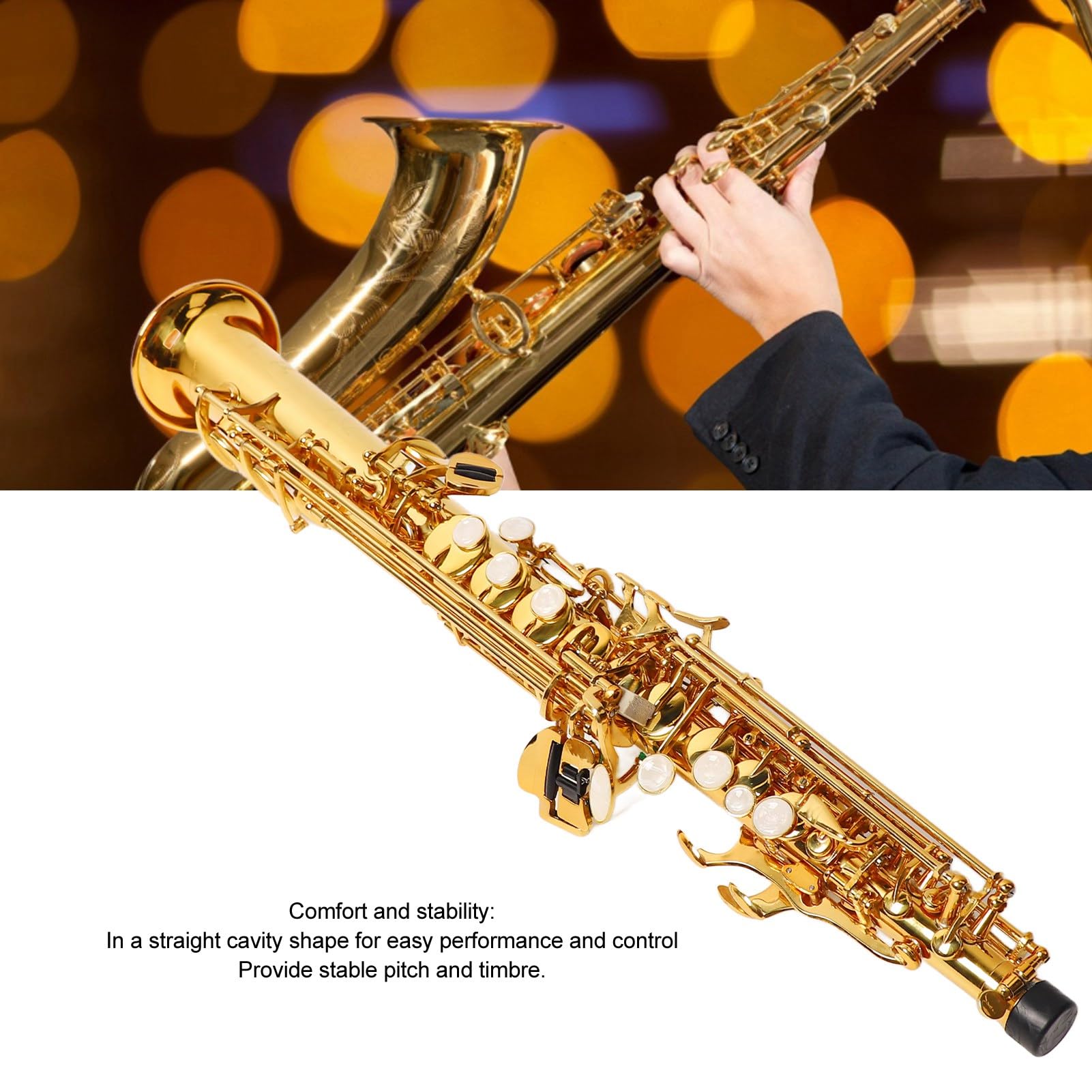 Generic Saxo Soprano, Exquisito BB BB Professional Sax Brass Talling con Herramientas de Limpieza para Ejercicio (GOLD)