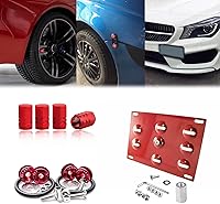 Vista 7 de Xotic Tech - Juego de placa de aluminio con gancho de remolque + tapones para válvulas de aire + cierre de liberación compatible con Mercedes C CLA