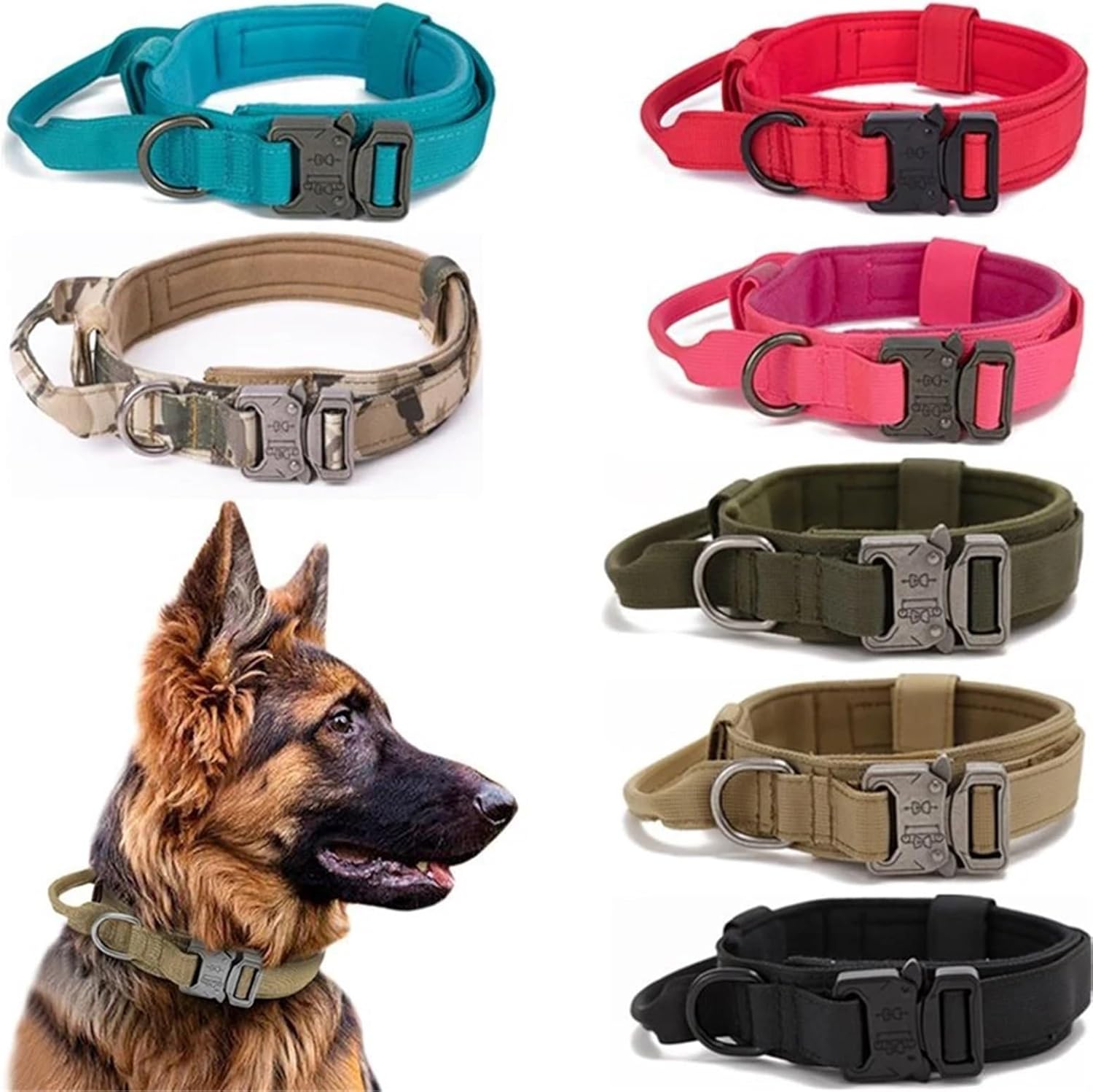Pet Dog Collar Set Nylon Material Durable Collar Reflective Pet Tactical Training Dog Collar Large Dog Leash Set(Pink,X-Large)