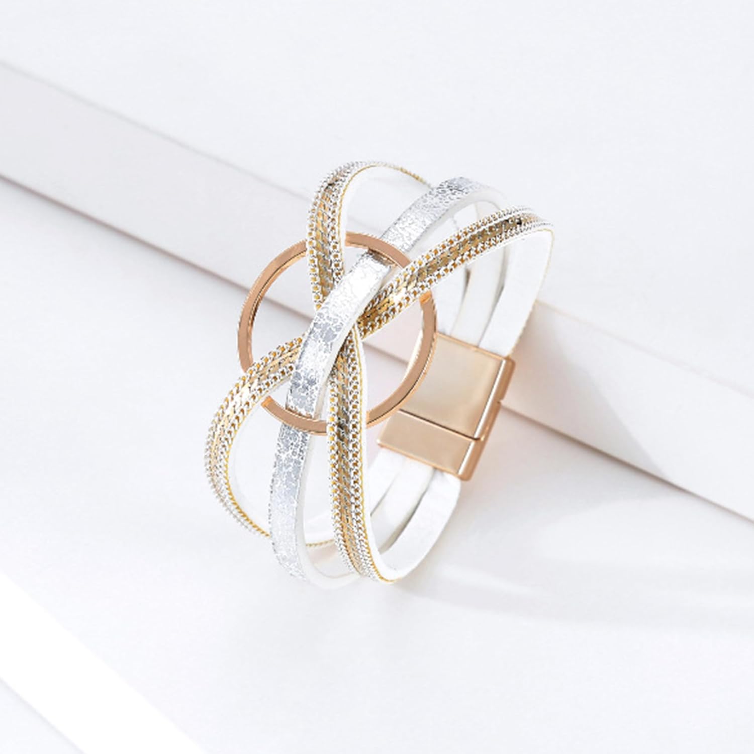 Long tiantian Leather Cuff Wrap Bracelet Blue Bracelets for Women Circle Charm Bangle Boho Multilayer Stackable Jewelry - Image 2