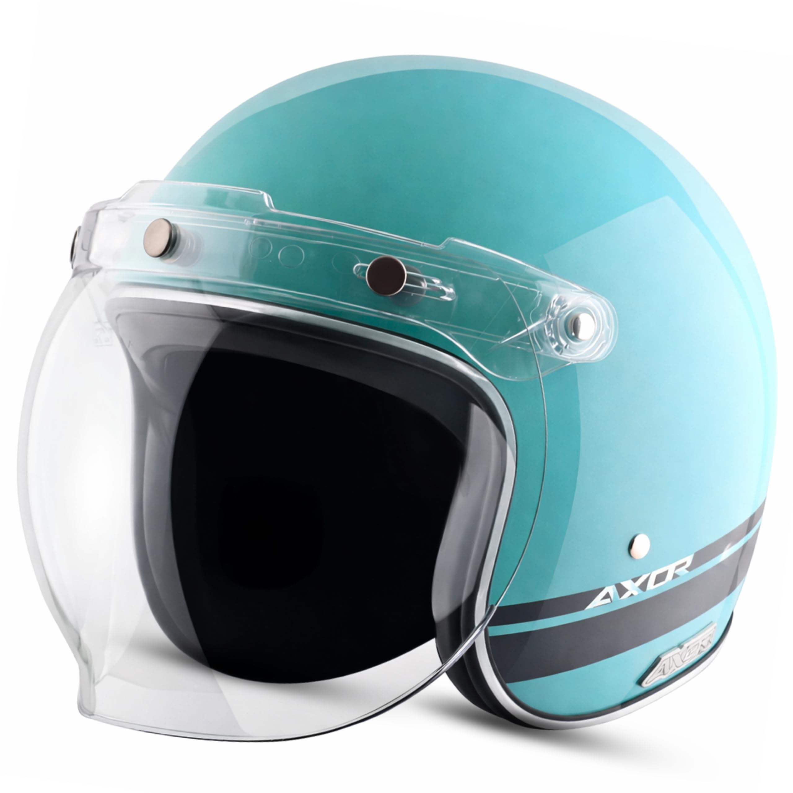 Axor Retro Jet Sportz S13 ISI and DOT Certified Gloss Finish Open Face Helmet for Men and Women with Clear Visor- Blue Black - L-picture-28