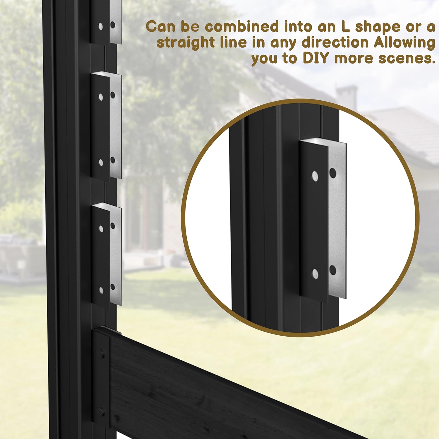 BlueWish 78”W x 60”H Air Conditioner Fence, 2 Panel No Dig Privacy Fence Panels with Aluminum Column, Decorative Patio Privacy Screen for Outside, Patio, Garden, Black