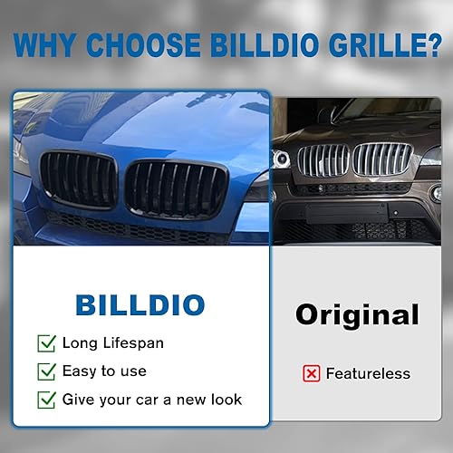 Miniatura 96 de Parrilla de riñón para parachoques delantero, color negro brillante, compatible con BMW X5 E70 X6 E71 2007-2014 doble listón doble línea Láminas