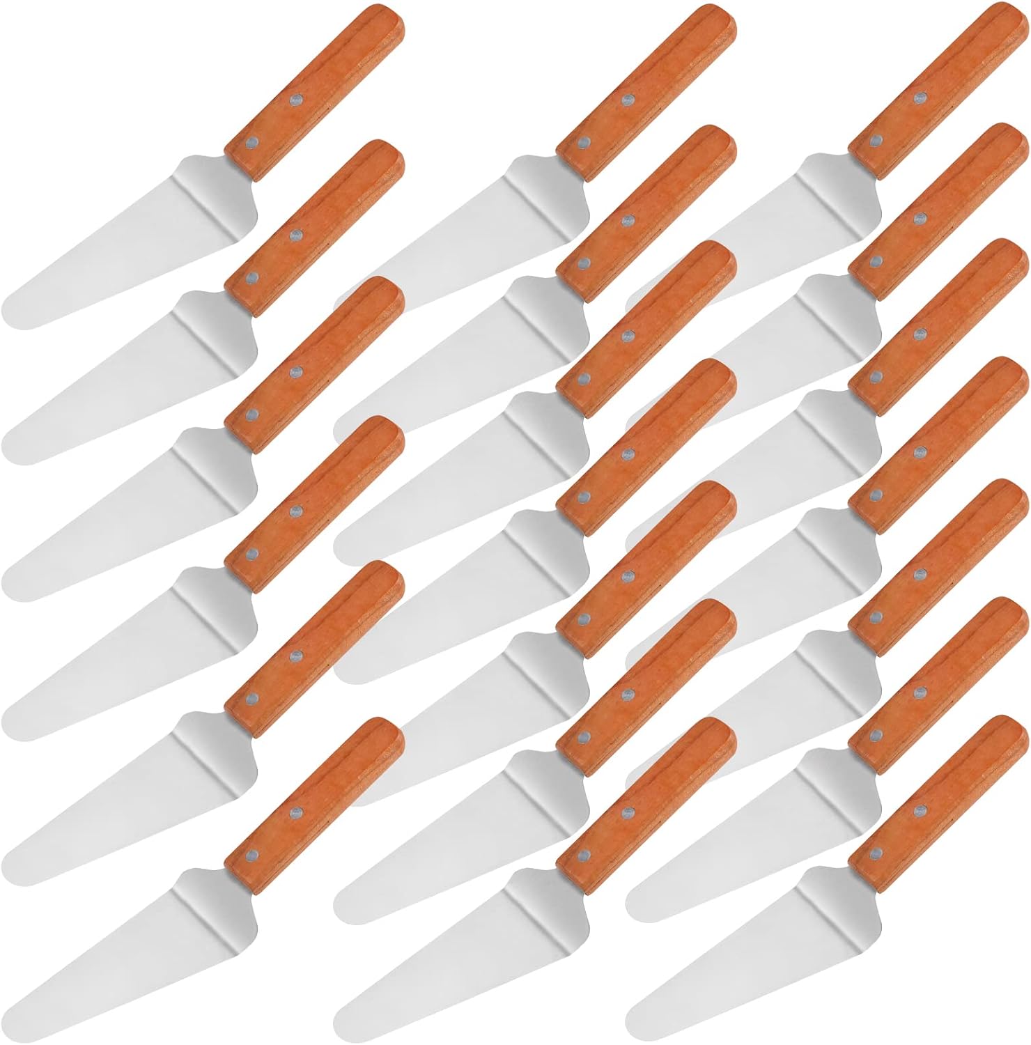20 Pack Wood Handle Pizza Pie Server Stainless Steel Cake Server, Cake Holder Transfer Triangular Spade Spatula Shovel for Pizza Cake Biscuit Baking