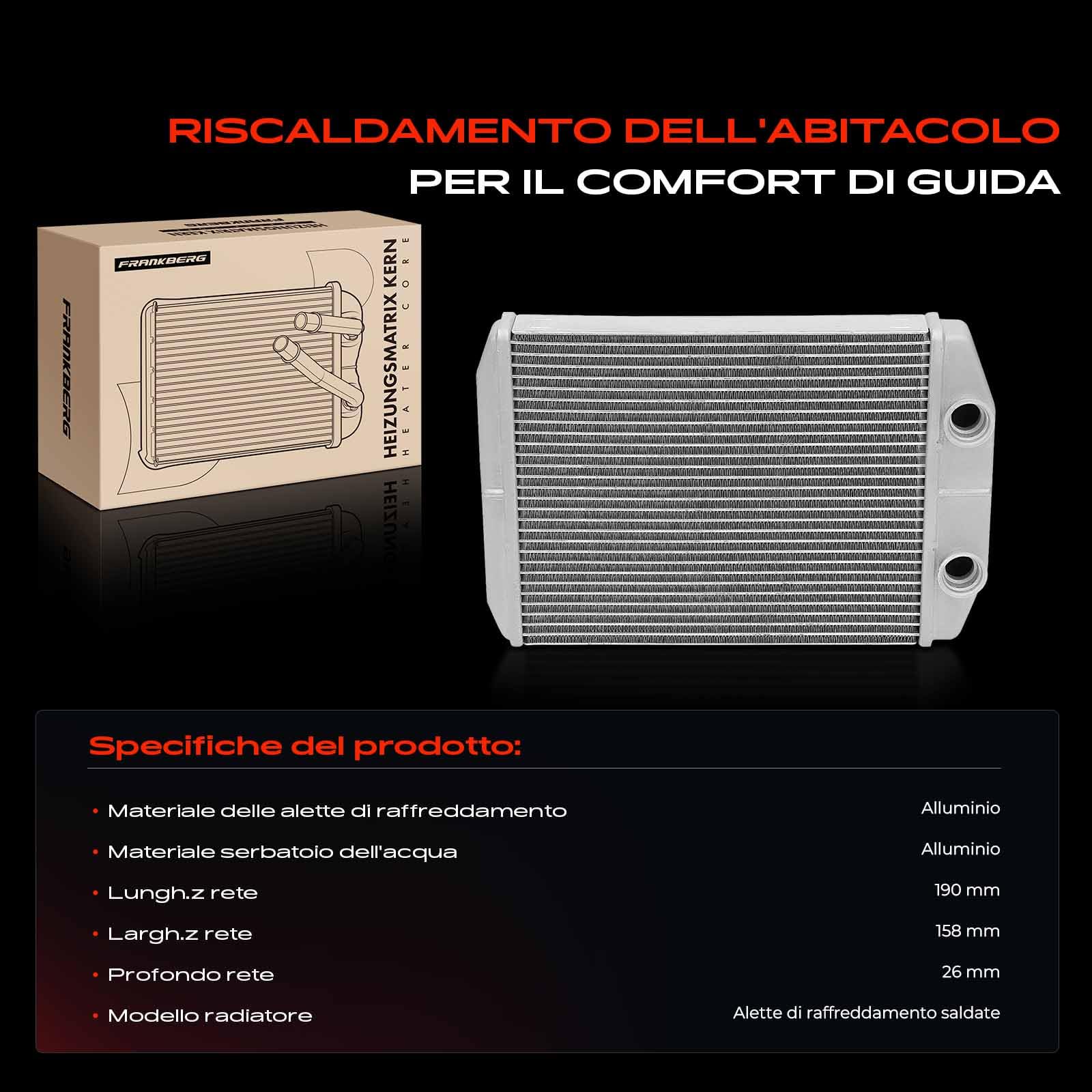 Frankberg Scambiatore di calore Riscaldamento interno Compatibile con 500 312 1.2L 500 312 0.9L 500 312 1.4L Van 312 519 1.2L Ypsilon 312 1.2L Replace# 71458