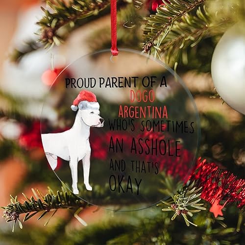 Miniatura 6 de Proud Parent of A Dogo Argentina Who's Sometimes an Asshole Adorno acrílico de Navidad con pata de perro, adorno de árbol de Navidad decorativo de