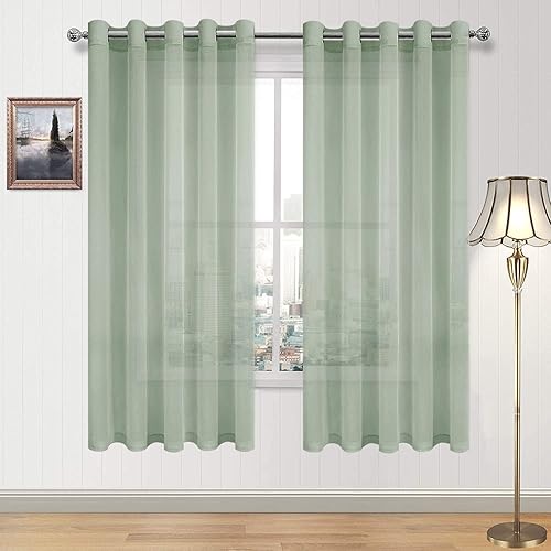 DWCN Cortinas transparentes de lino sintético turquesa, cortinas de gasa con ojales para ventana para dormitorio, sala de estar, 60 x 63 pulgadas de
