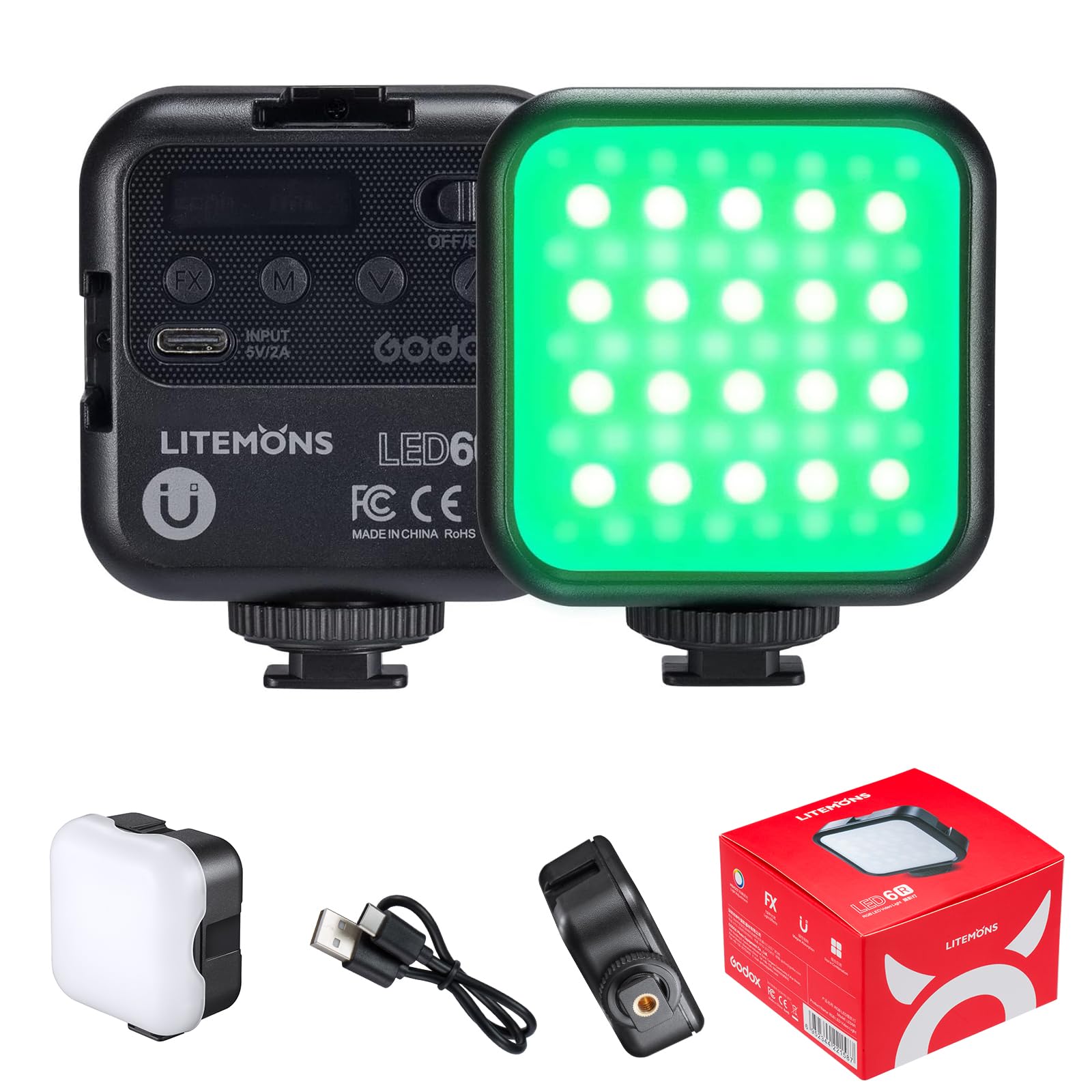 Godox LITEMONS LED 6R RGB Video Light Dimmable Color 3200K-6500K 13 FX Effects Built-in 1800mAh - Foto 6