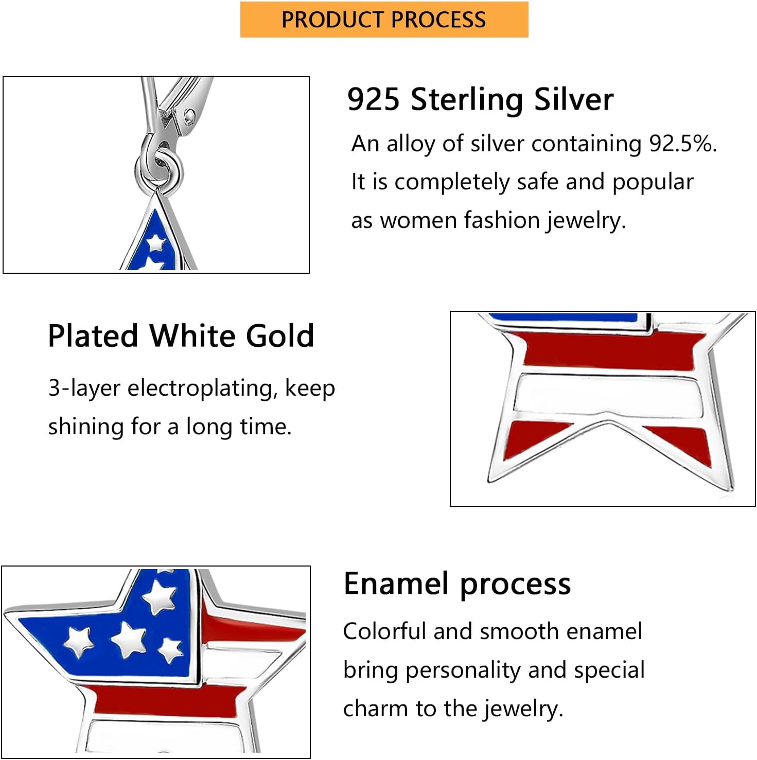 4th of July Earrings for Women 925 Sterling Silver American Flag Dangle Drop Earring Red White Blue Patriotic Star Cross Patriotic USA Holiday Jewelry Independence Day Gifts for Women Girls - Image 4