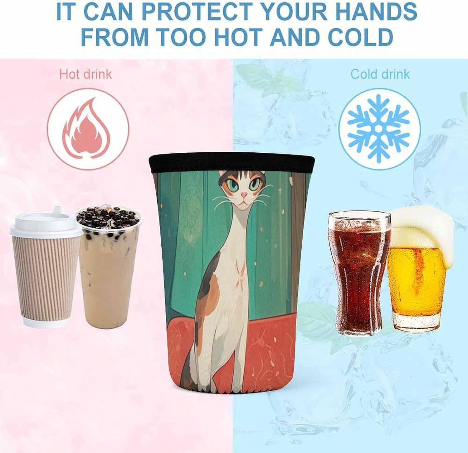 3 Pack Neoprene Cup Sleeves, Stretchy Reusable Drink Cup Cover Universal