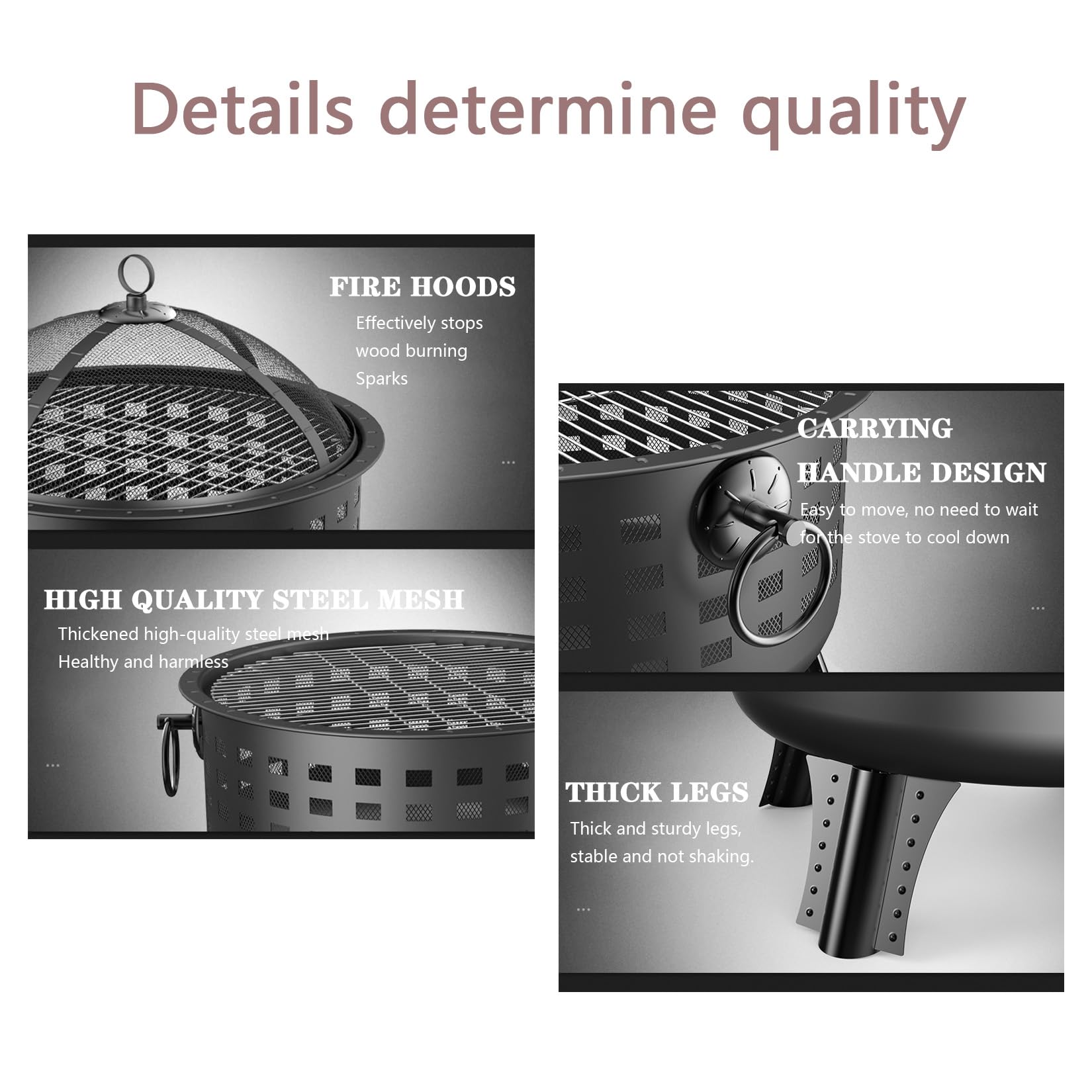 Per Falò/Riscaldamento/Barbecue/Patio's Braciere da Esterno, Con Copertura Per Il Fuoco e Doppi Passanti Laterali Per Appenderlo,Struttura Stabile - 65×29 Cm - Nero