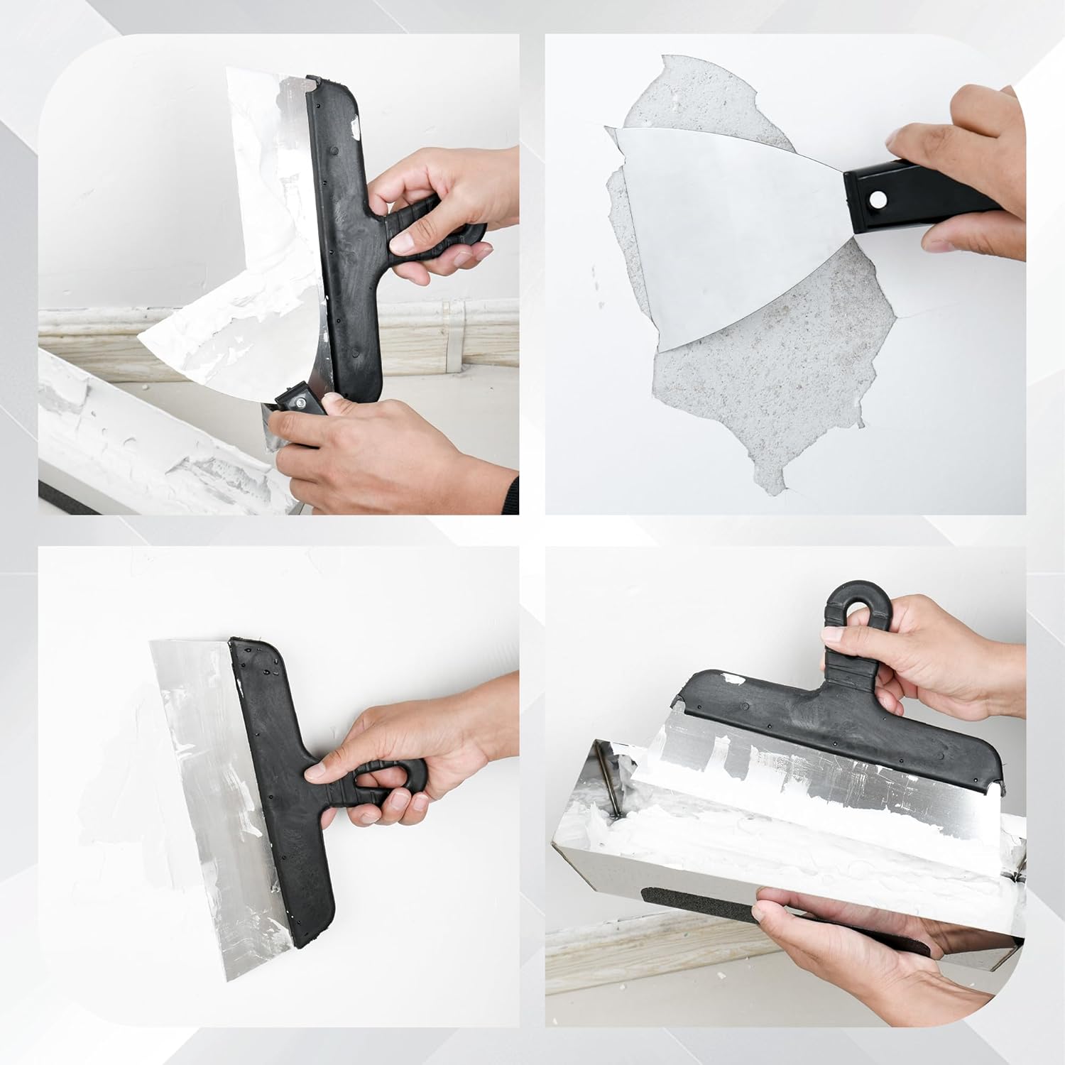 Drywall Knife Set, 7PCS Drywall Tools with Mud Pan, Stainless Steel 2” 3” 4” 6” 10” 12” Knife Set Putty Knives, Taping Knives, Painter Scraper, 12” Mud Pan, Spackle Tool Kit for Repairing Work