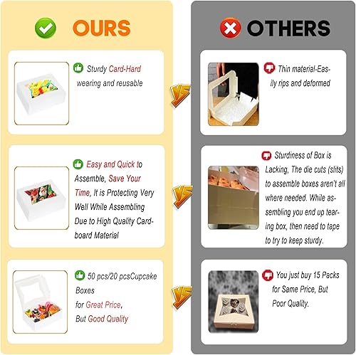 Miniatura 9 de Yeplan 10 cajas para tartas, cajas de panadería de 10 x 10 x 2.5 pulgadas con ventana, caja de galletas para pastel, donas, chocolate, postre,