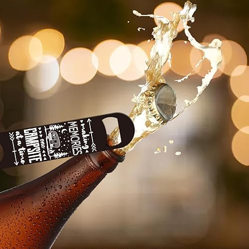 Miniatura 7 de GLOBLELAND Camping Art - Abrebotellas de acero inoxidable con cordón de piel sintética, abrebotellas de cerveza, abridor de botellas plano, barra