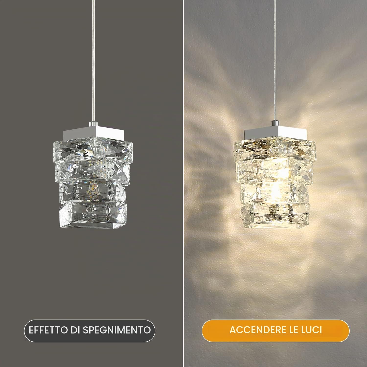 Moderna Lampada A Sospensione In Cristallo, 3 Colori Lampada A Sospensione A LED, Altezza Regolabile, Per Camera Da Letto Isola Della Cucina Sala Da Pranzo Corridoio (Argento)