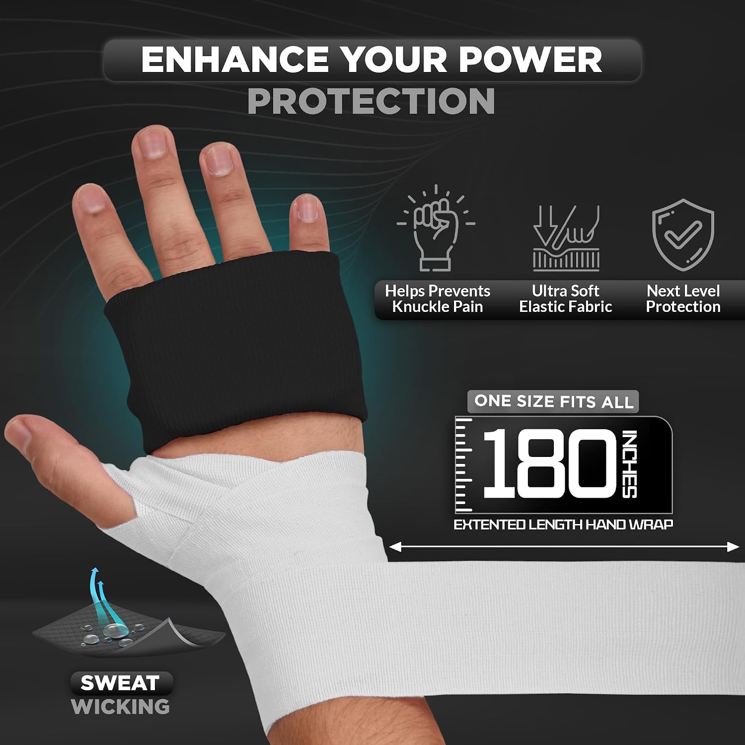 WYOX Boxing Hand Wraps & Gel Knuckle Guards Set for MMA, Muay Thai & Kickboxing - 2 Pair Hand Wraps + 1 Pair Knuckle Guards - Hand Wrist Protection for Men & Women Training image 4