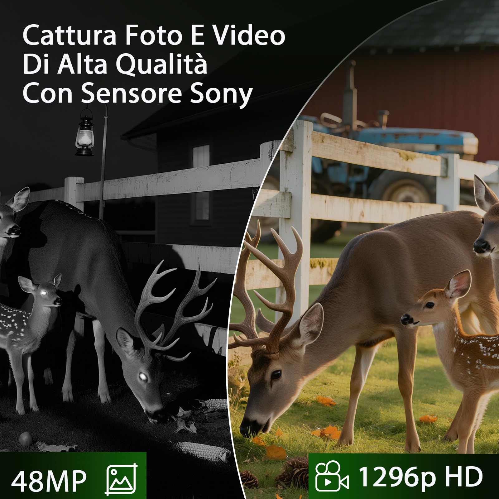 Meidase P200 Fototrappola WiFi Bluetooth, 48MP 1296P, Visione Notturna 30m, Attivazione Movimento 0.1s, IP66 Impermeabile, Trasmissione App Mobile, Monitoraggio Esterno