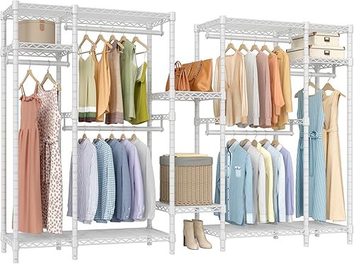 VIPEK V22 - Perchero extra grande para ropa, portátil, con 6 barras para colgar y 8 estantes, 104.5 pulgadas de largo x 16.5 pulgadas de ancho x
