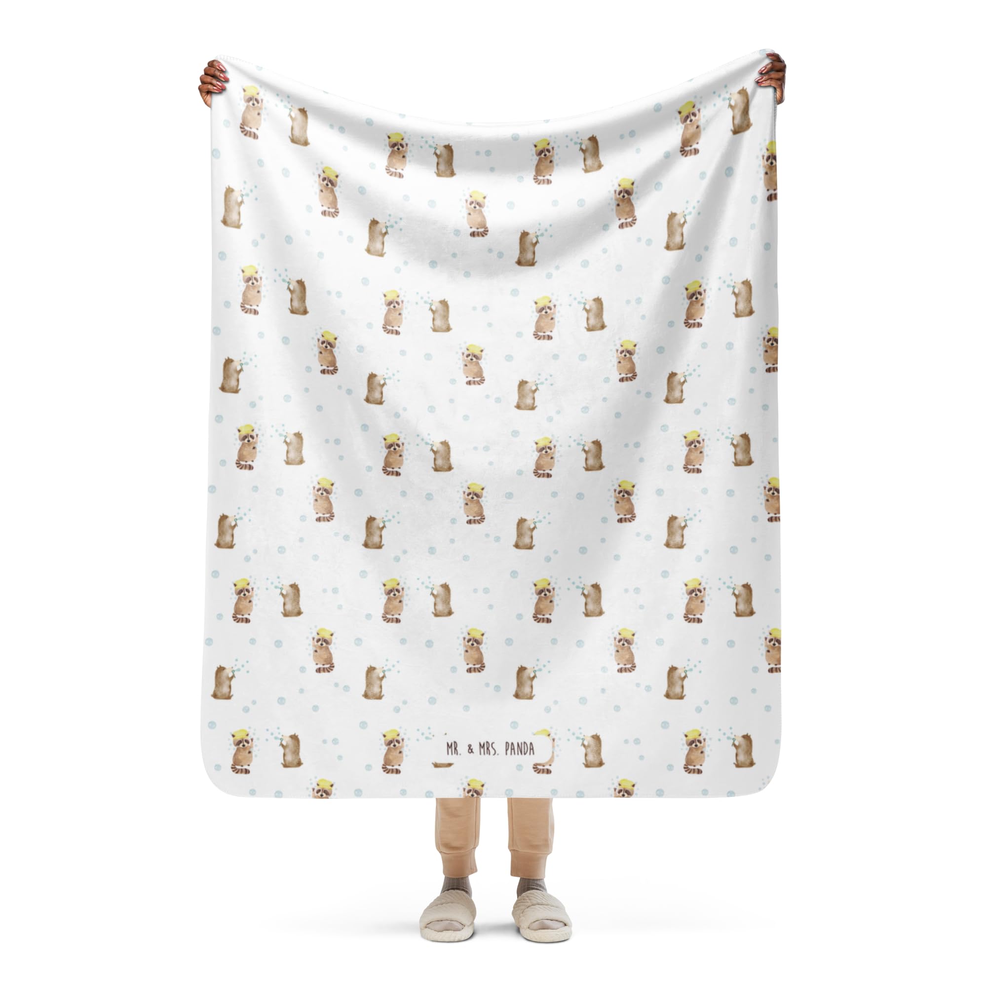 Mr. & Mrs. Panda Decke Waschbär 130 x 155 cm - Geschenk, Gute Laune, Tagträumen, Tagesdecke, Plan, Heimdecke, Seifenblasen, Plaid, Sofadecke, Waschen, Fröhlich, Kuscheldecke