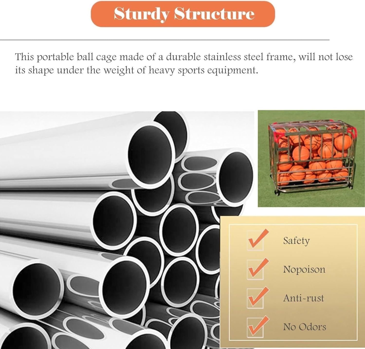 Lockable Rolling Sports Ball Storage Cart, Heavy-Duty Ball Locker Cage for Gym & School Equipment, Mobile Sports Equipment Organizer, Indoor/Outdoor Use