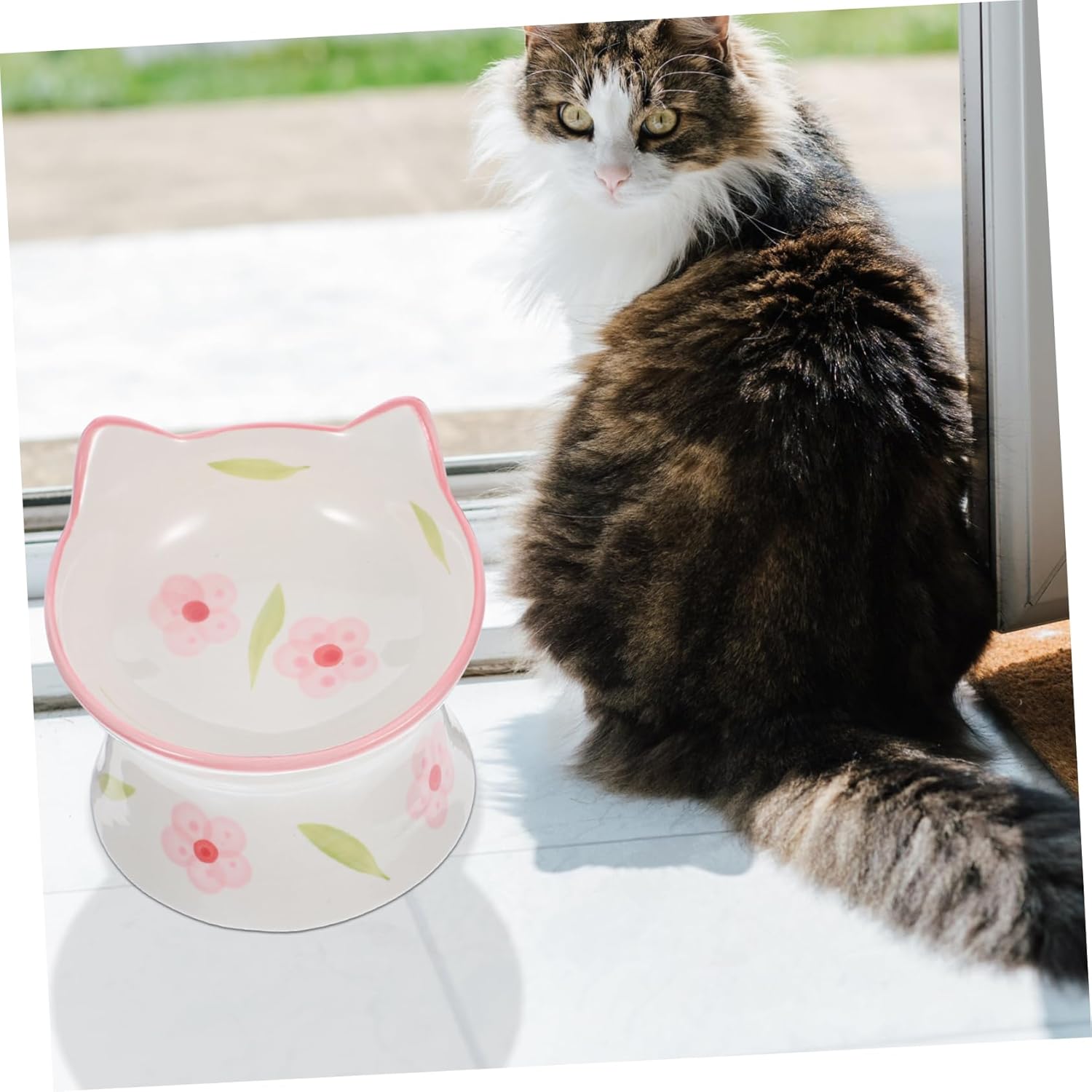 2pcs Elevated Cat Bowl Tilted Ceramic Pet Feeder for Neck Protection Non-Slip Design for Comfortable Eating and Drinking Cat Food and Water Bowls