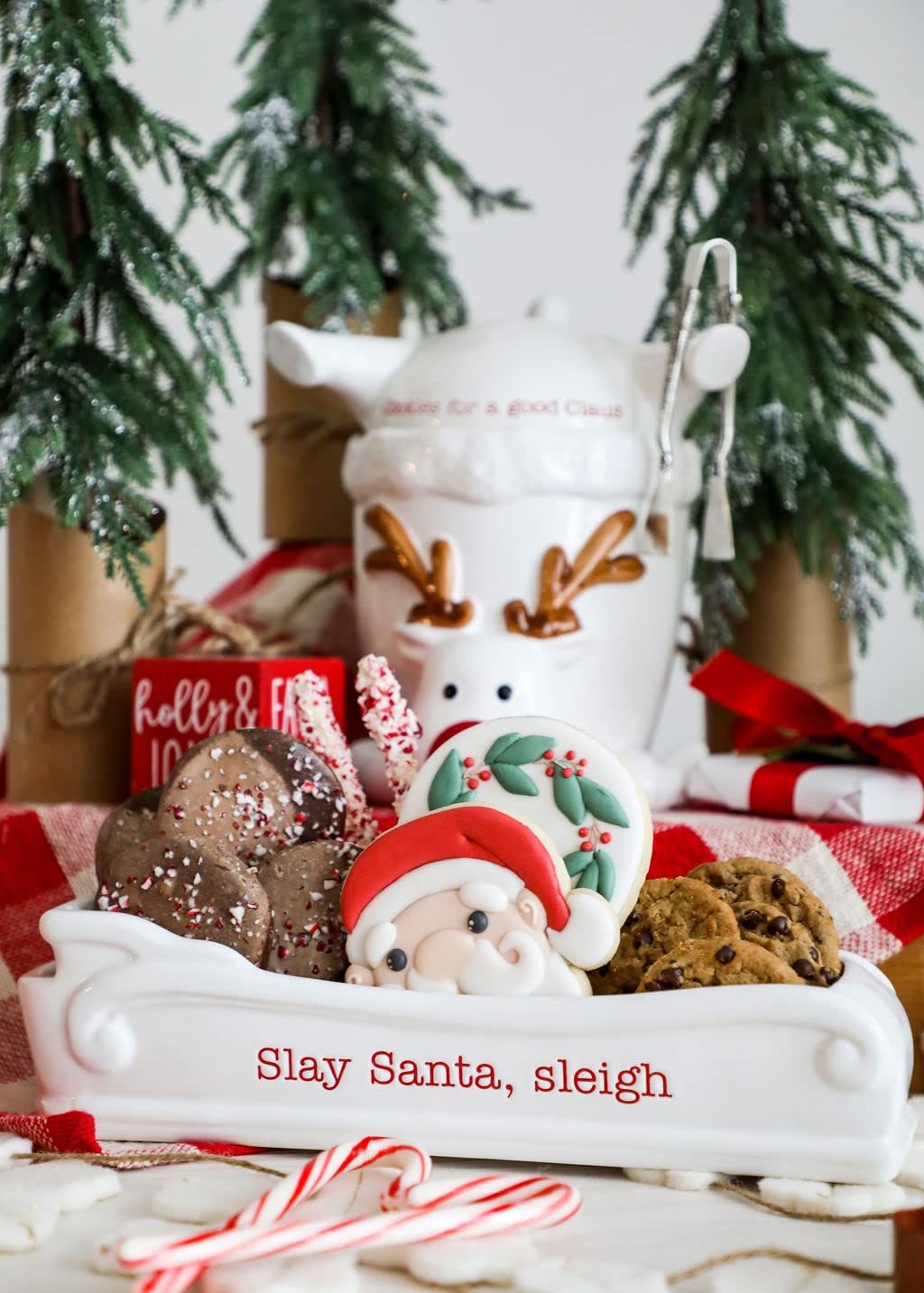 Mud Pie Santa's Sleigh Cracker Dish with Toothpick Holder Server, White