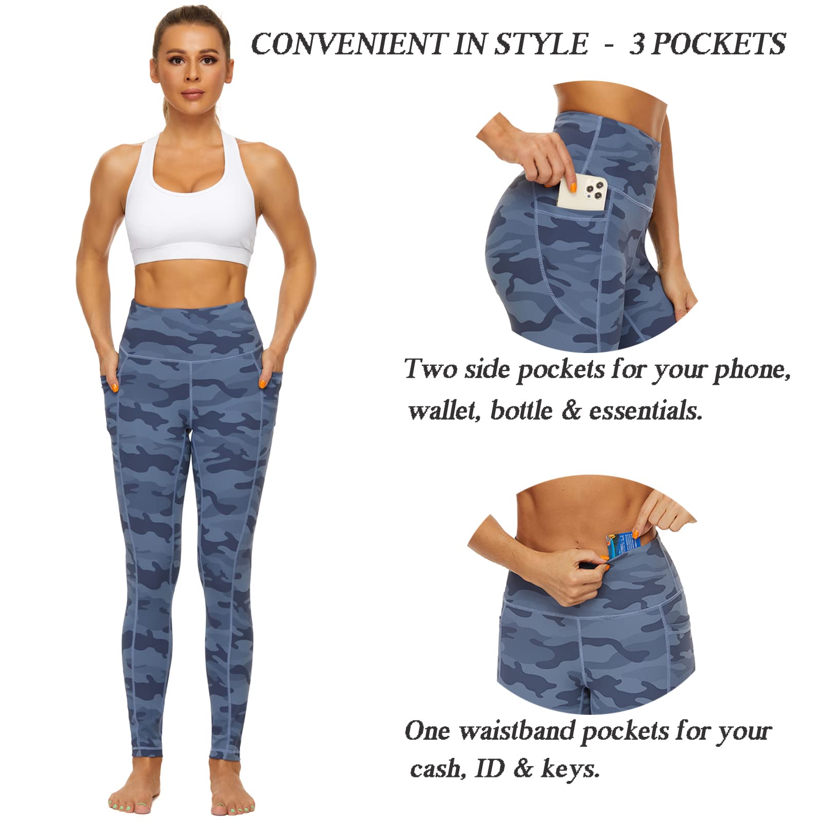 iniber Legging taille haute pour femme - Tie-dye - Pantalon de yoga - Contrôle du ventre - Longueur 7/8 - Pour athlétisme, course à pied, entraînement, B-camouflage, Taille M