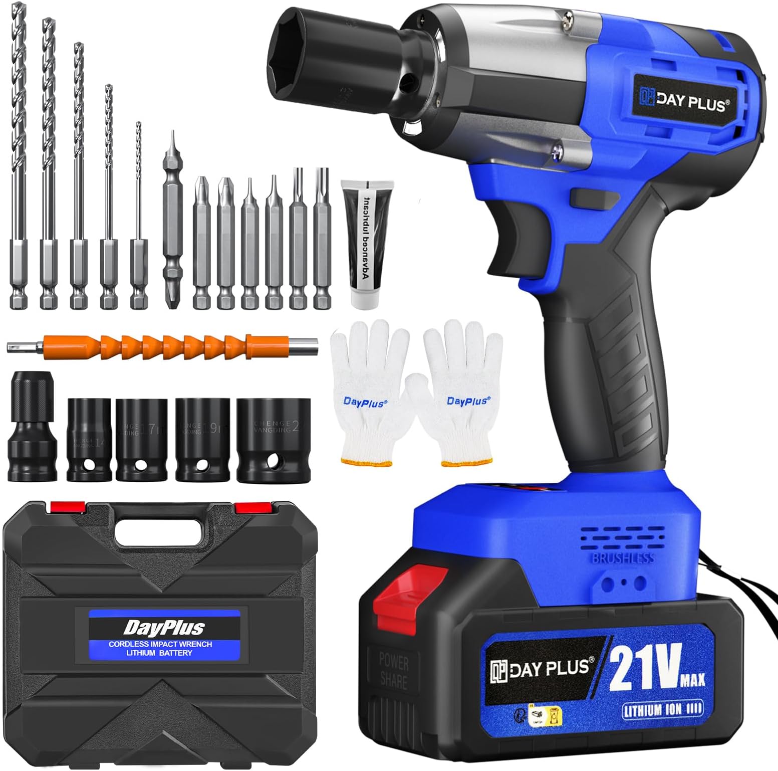 Cordless Impact Wrench,1/2" Brushless Power Impact Gun,2500RPM Electric Wrench, Max Torque 550N.m with 4 Sockets, 12PCS Screwdriver Bits, 4.0Ah Battery & Carry Box for Car Home
